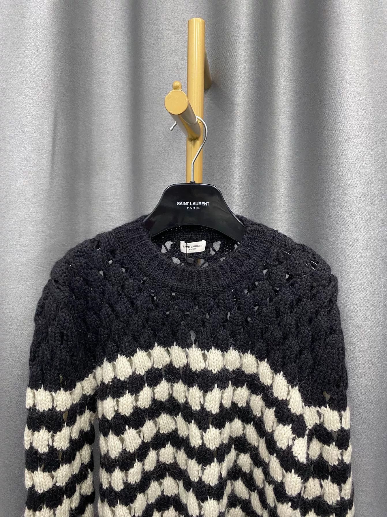 Saint Laurent Paris Saint Laurent Black White Striped Openwork Knit Size S / US 4 / IT 40 - 3 Thumbnail