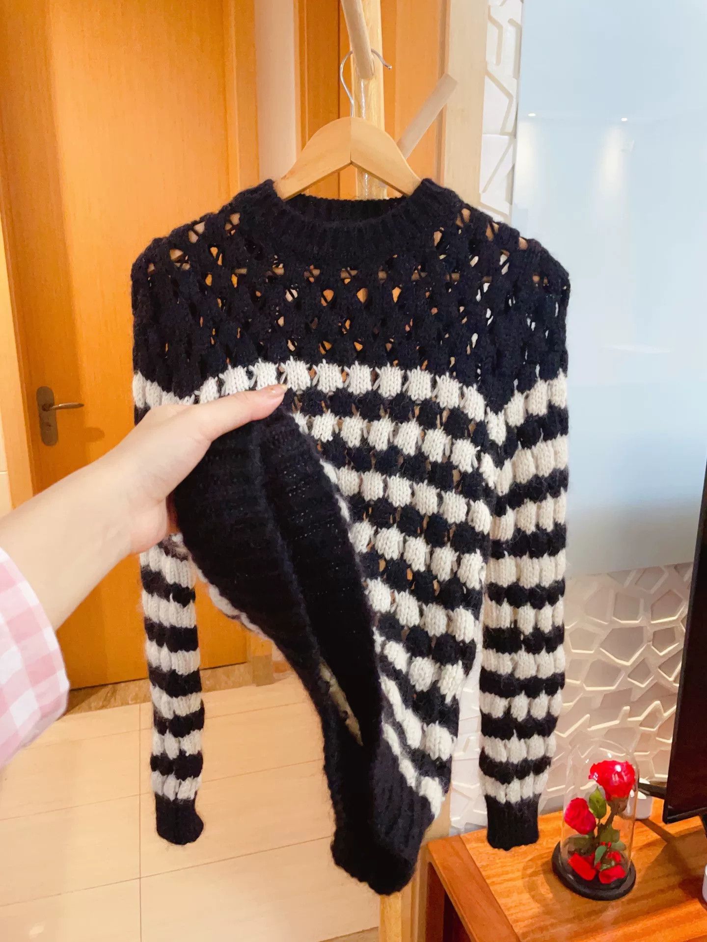 Saint Laurent Paris Saint Laurent Black White Striped Openwork Knit Size S / US 4 / IT 40 - 7 Thumbnail