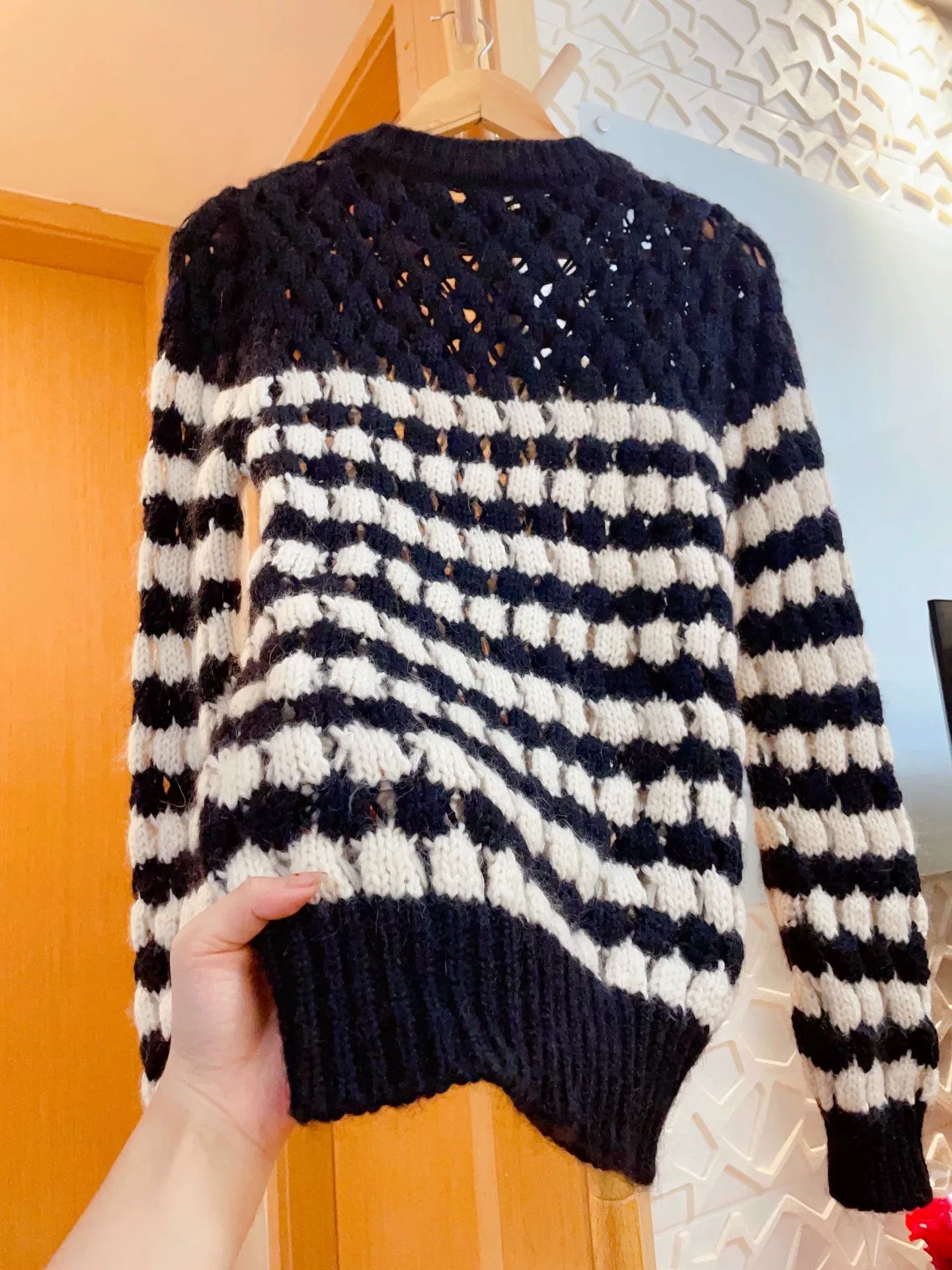Saint Laurent Paris Saint Laurent Black White Striped Openwork Knit Size S / US 4 / IT 40 - 6 Thumbnail