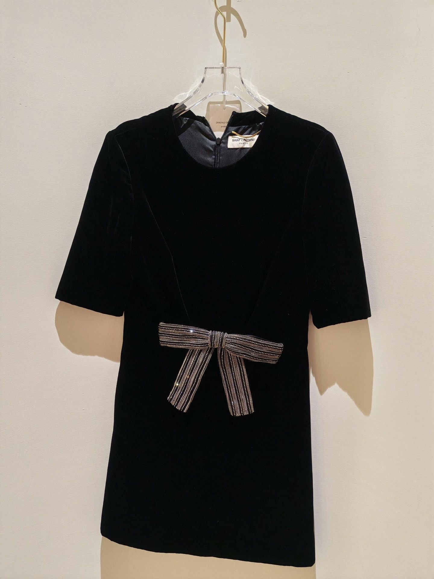 Saint Laurent Paris Saint Laurent Beaded Bow Velvet Dress Size S / US 4 / IT 40 - 4 Thumbnail
