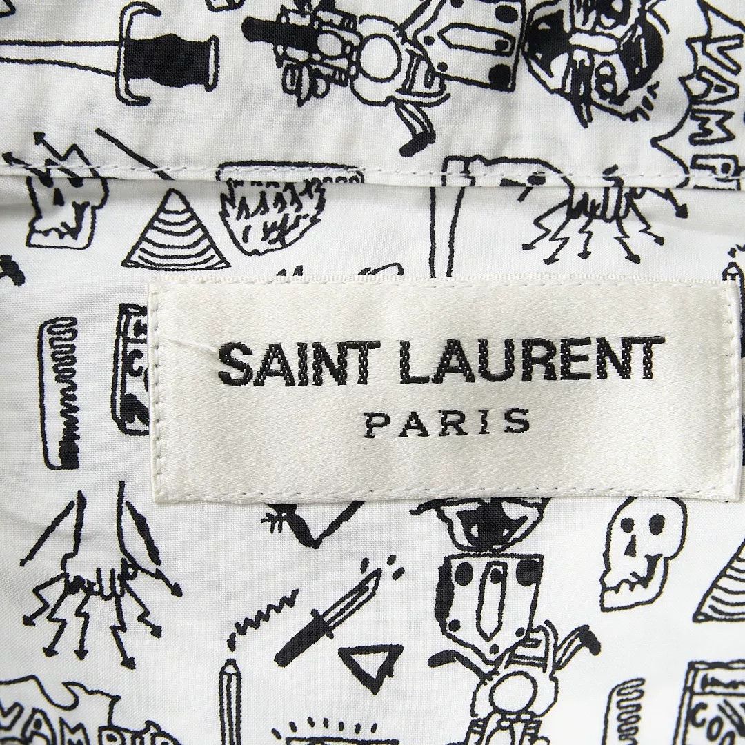 Saint Laurent Paris Saint Laurent Men's White Printed Shirt Size US XS / EU 42 / 0 - 6 Thumbnail