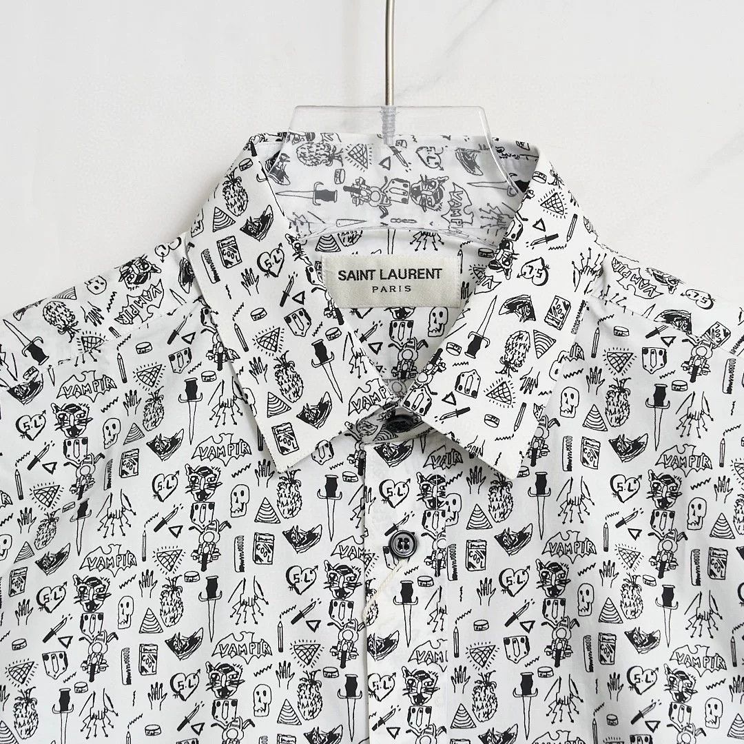 Saint Laurent Paris Saint Laurent Men's White Printed Shirt Size US XS / EU 42 / 0 - 2 Thumbnail