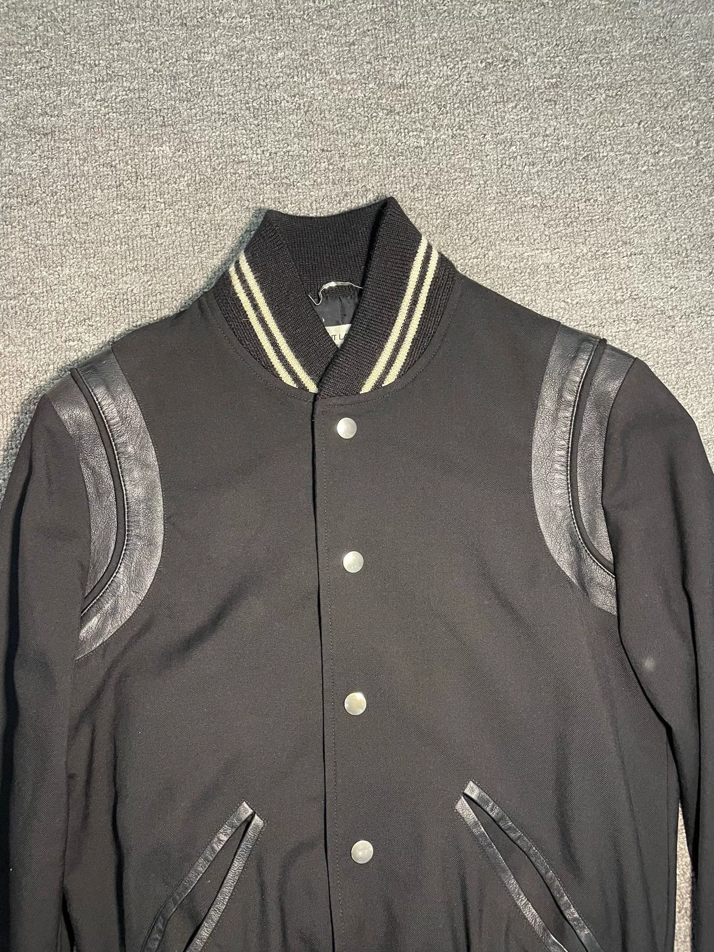 Saint Laurent Paris Saint Laurent Black Leather Accent Baseball Jacket Size US XS / EU 42 / 0 - 3 Thumbnail
