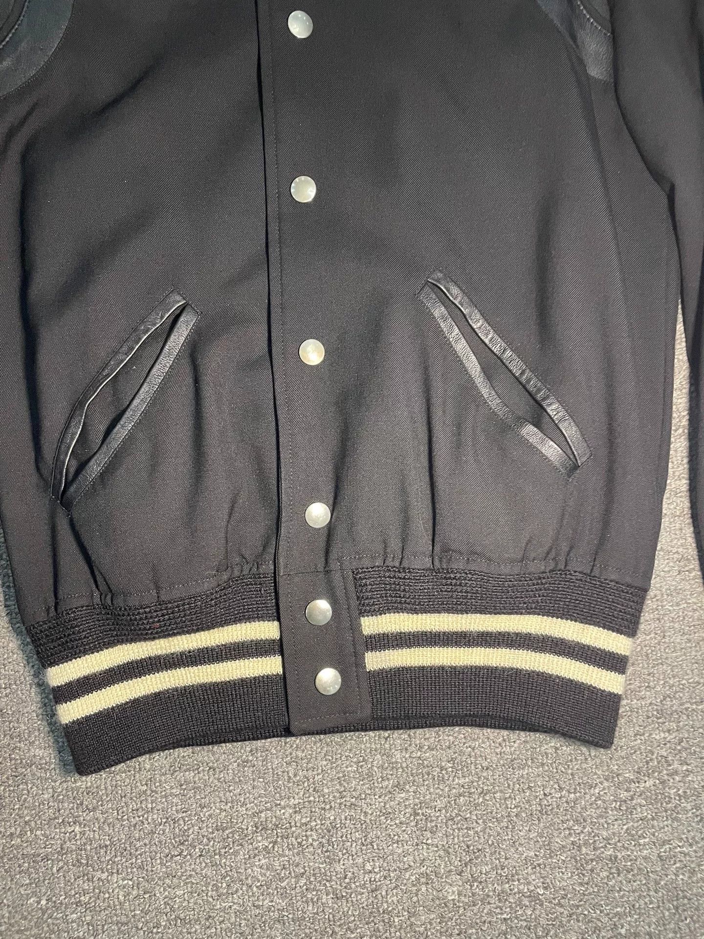 Saint Laurent Paris Saint Laurent Black Leather Accent Baseball Jacket Size US XS / EU 42 / 0 - 2 Thumbnail
