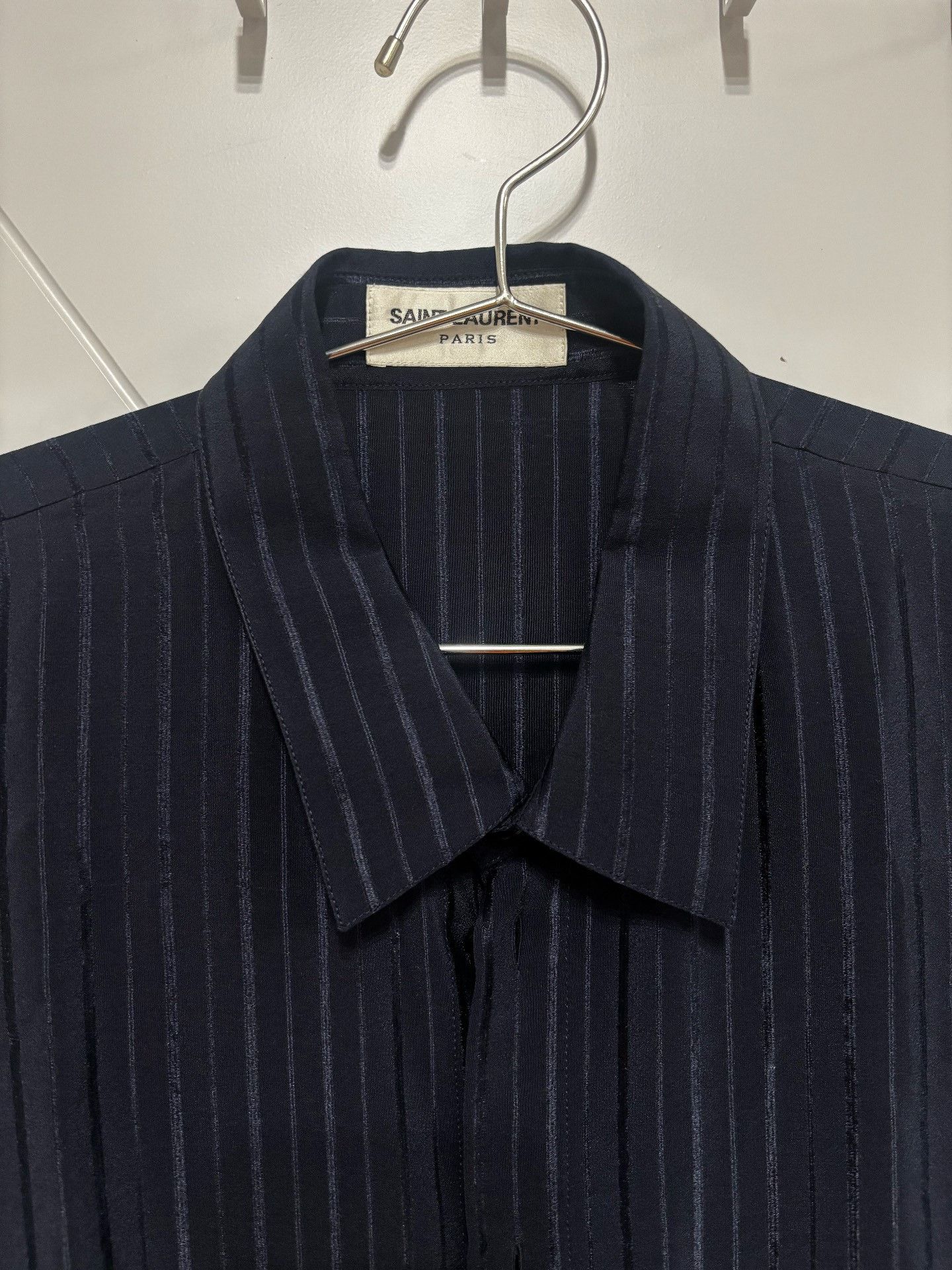 Saint Laurent Paris YSL Saint Laurent Dark Blue Sleeveless Silk Shirt Size S / US 4 / IT 40 - 3 Thumbnail