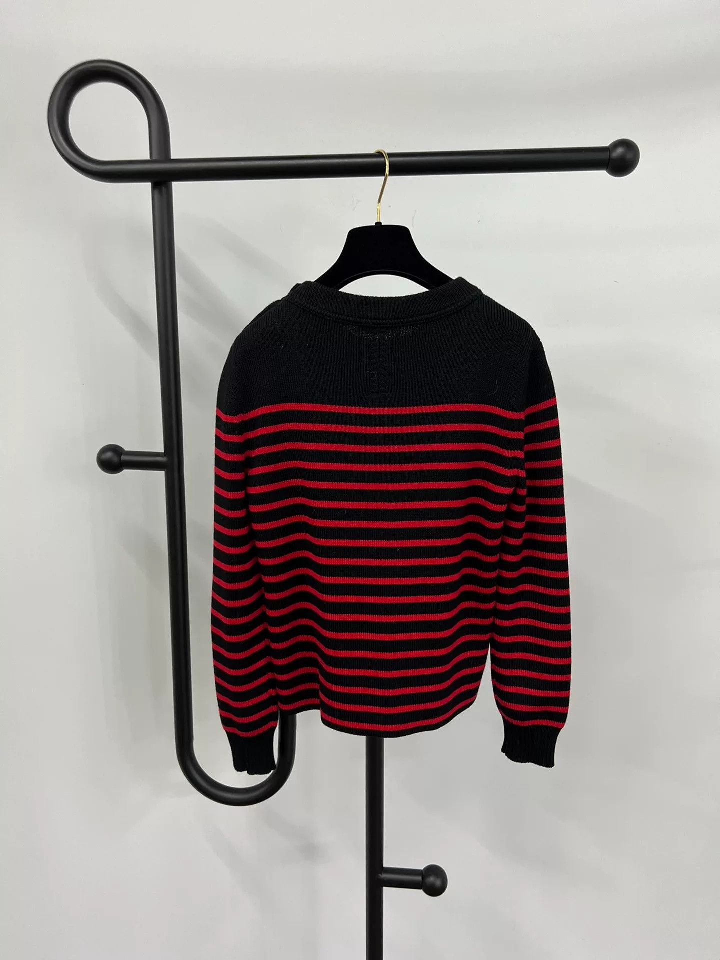 Saint Laurent Paris Saint Laurent Black Red Striped Shoulder Button Sweater Size S / US 4 / IT 40 - 2 Thumbnail