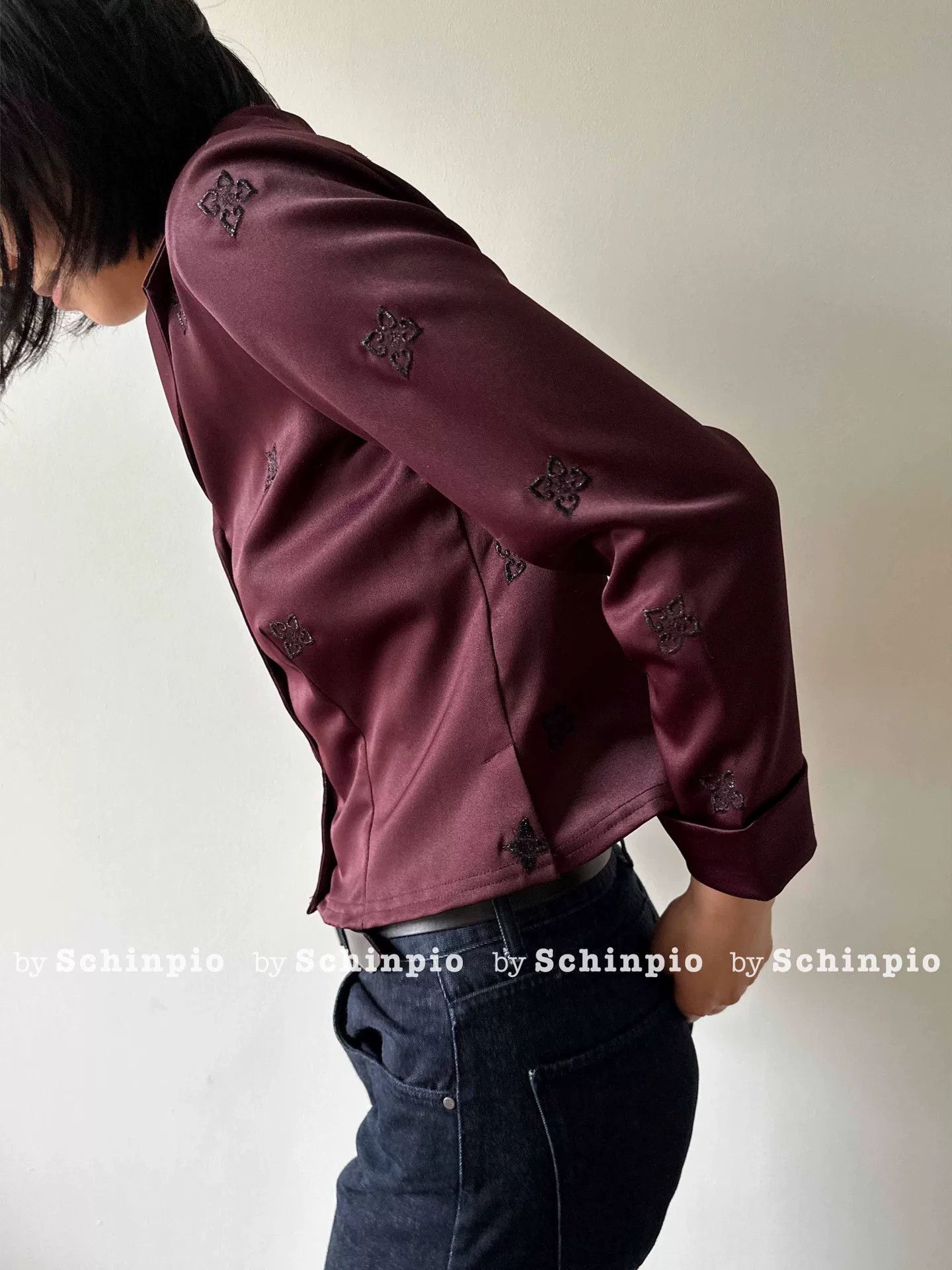 Saint Laurent Paris Yves Saint Laurent Burgundy Embroidered Shirt Jacket Size S / US 4 / IT 40 - 8 Thumbnail