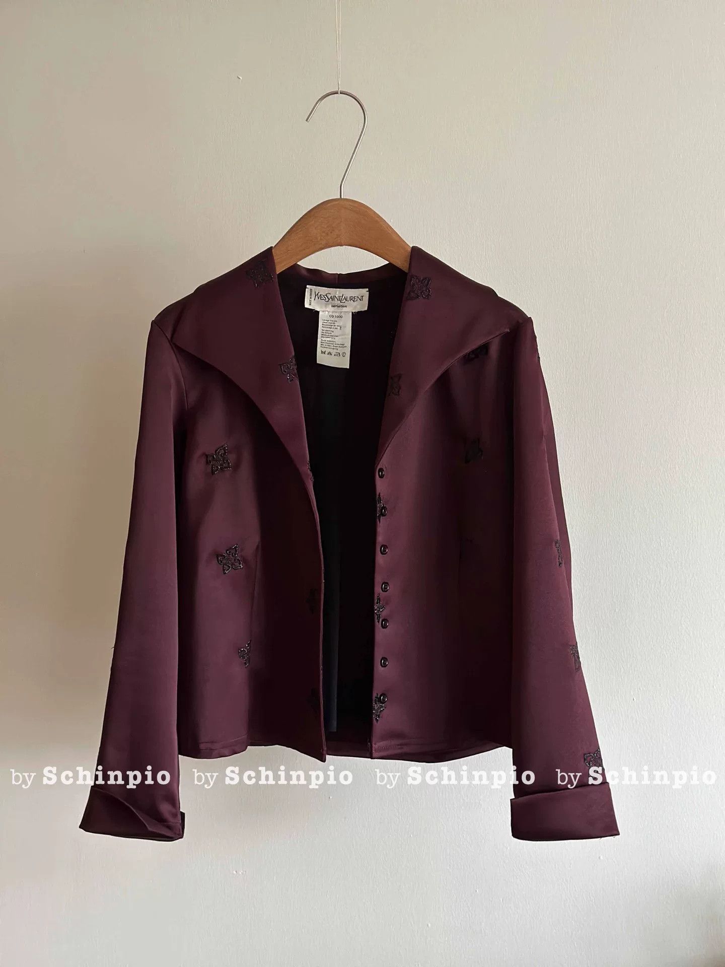 Saint Laurent Paris Yves Saint Laurent Burgundy Embroidered Shirt Jacket Size S / US 4 / IT 40 - 3 Thumbnail