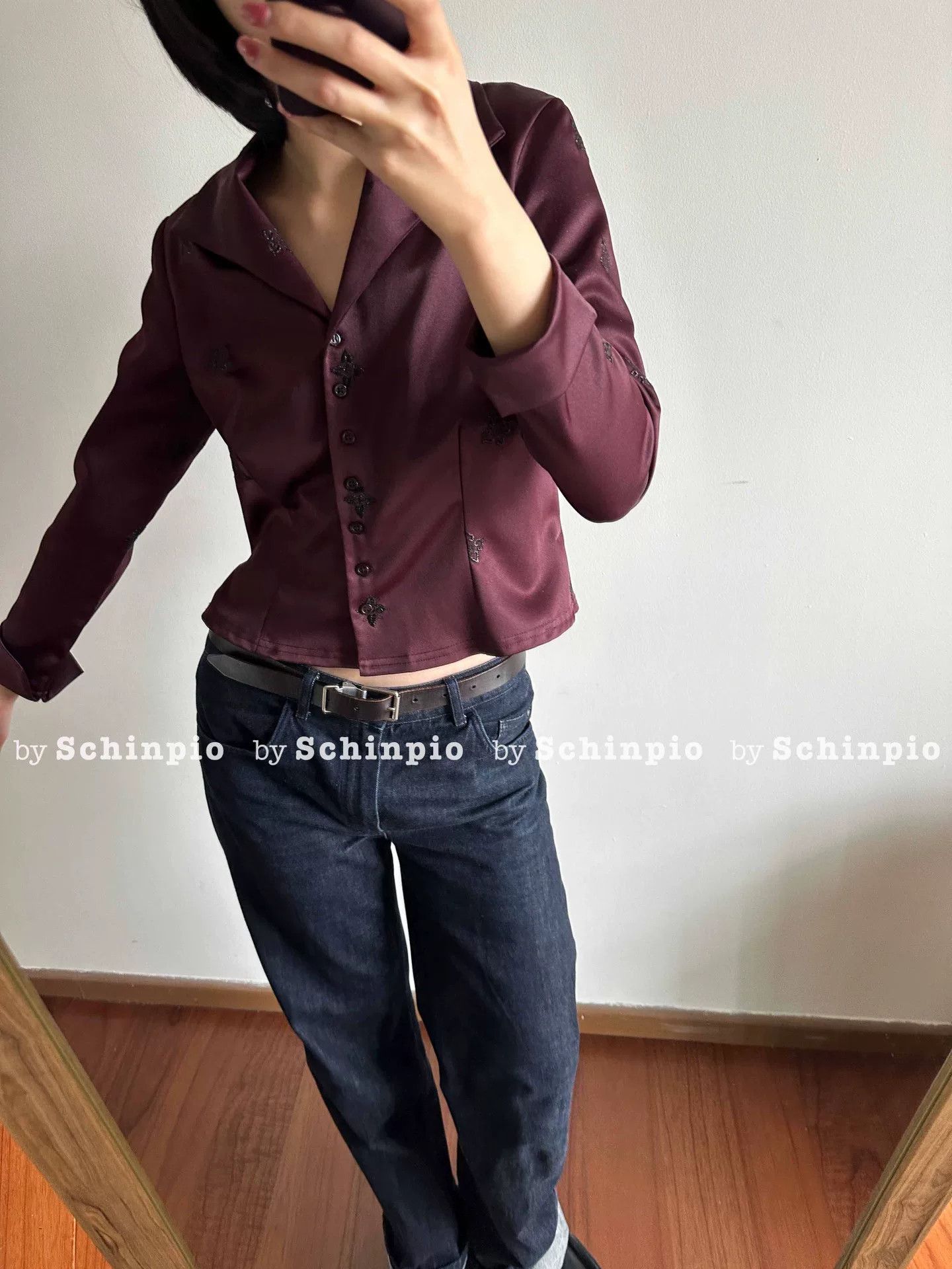 Saint Laurent Paris Yves Saint Laurent Burgundy Embroidered Shirt Jacket Size S / US 4 / IT 40 - 6 Thumbnail