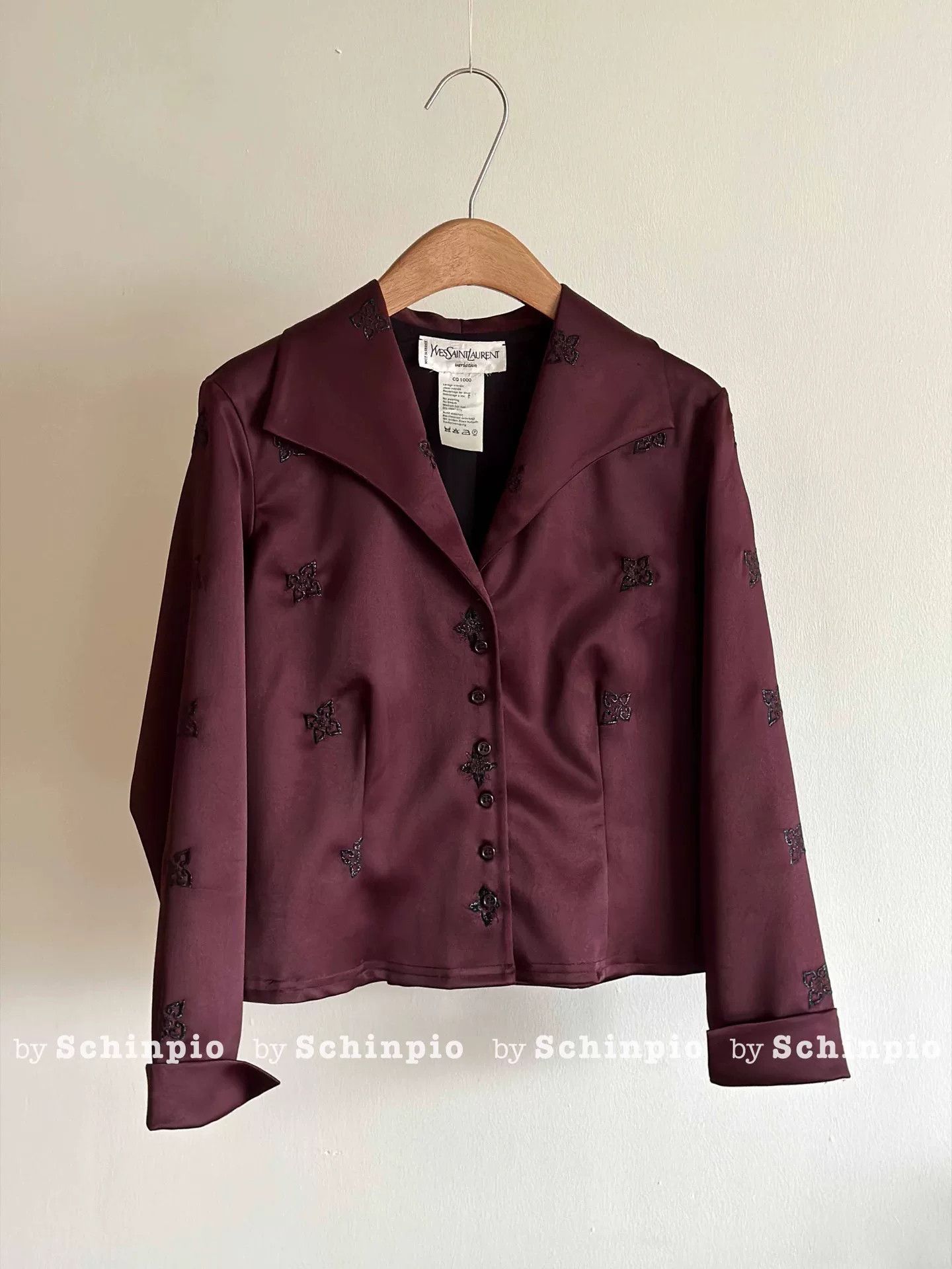 Saint Laurent Paris Yves Saint Laurent Burgundy Embroidered Shirt Jacket Size S / US 4 / IT 40 - 2 Thumbnail