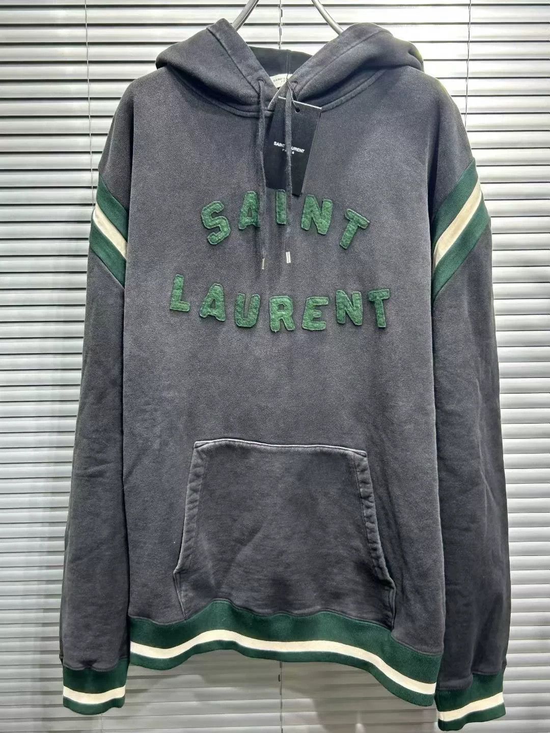 Saint Laurent Paris Saint Laurent Gray Embroidered Striped Hoodie Size US L / EU 52-54 / 3 - 3 Thumbnail