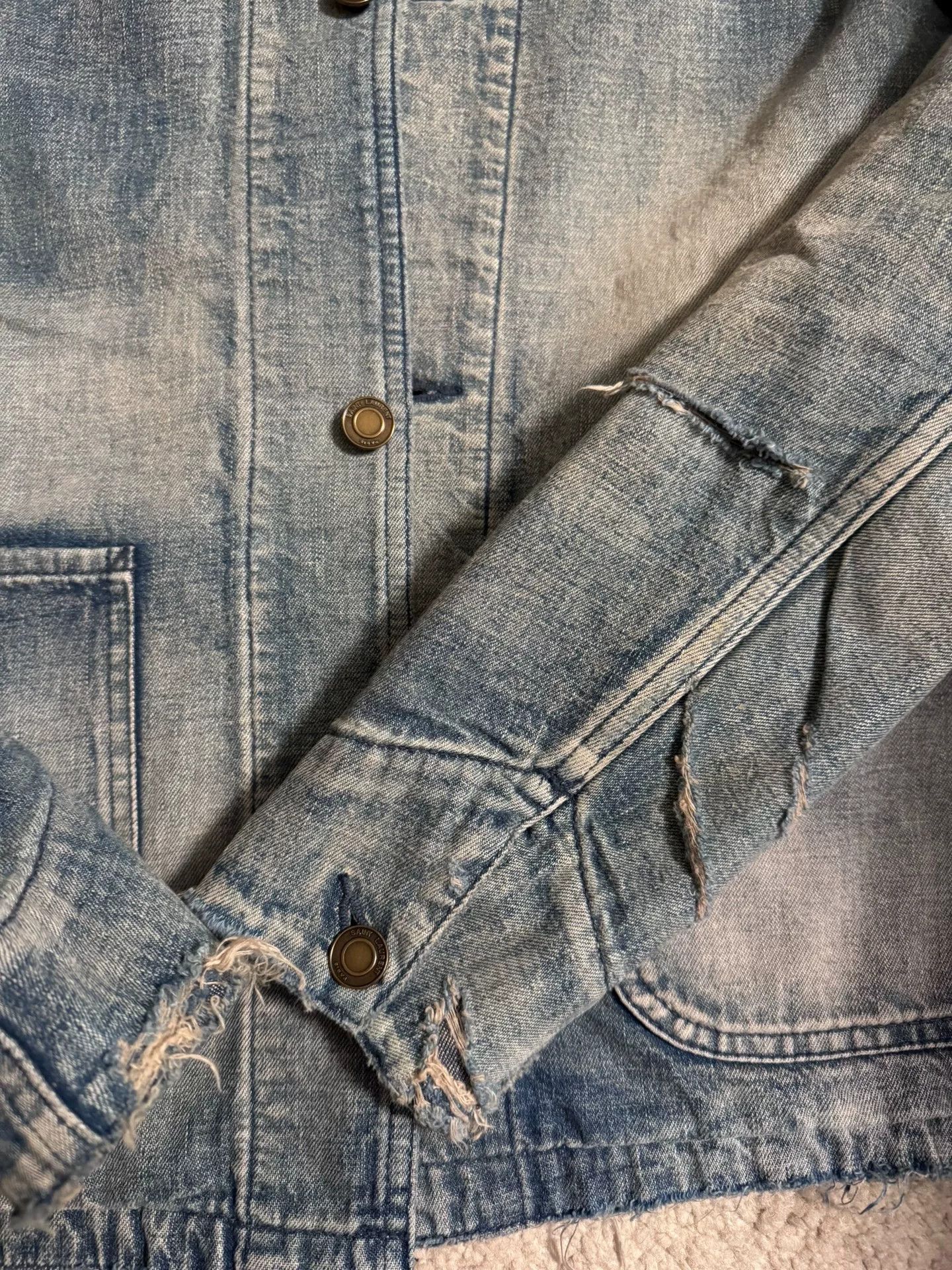 Saint Laurent Paris Saint Laurent Distressed Denim Jacket Size US L / EU 52-54 / 3 - 3 Thumbnail