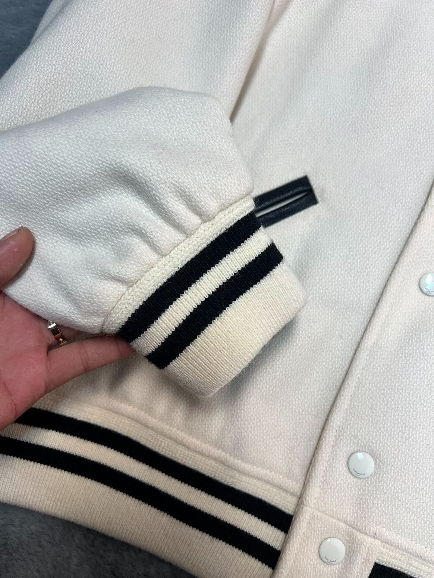 Saint Laurent Paris Saint Laurent Cream Varsity Jacket Size US L / EU 52-54 / 3 - 6 Thumbnail