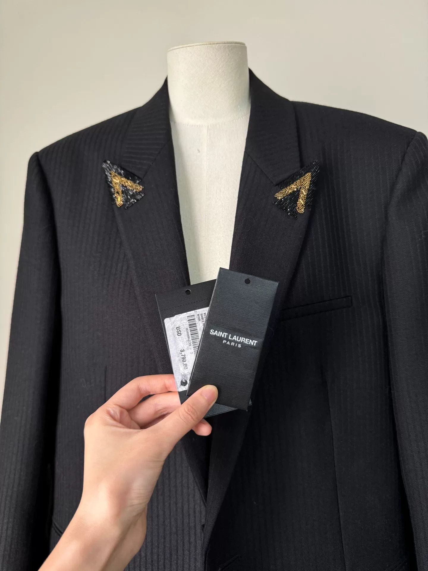 Saint Laurent Paris Saint Laurent Black Pinstriped Blazer Size US M / EU 48-50 / 2 - 6 Thumbnail