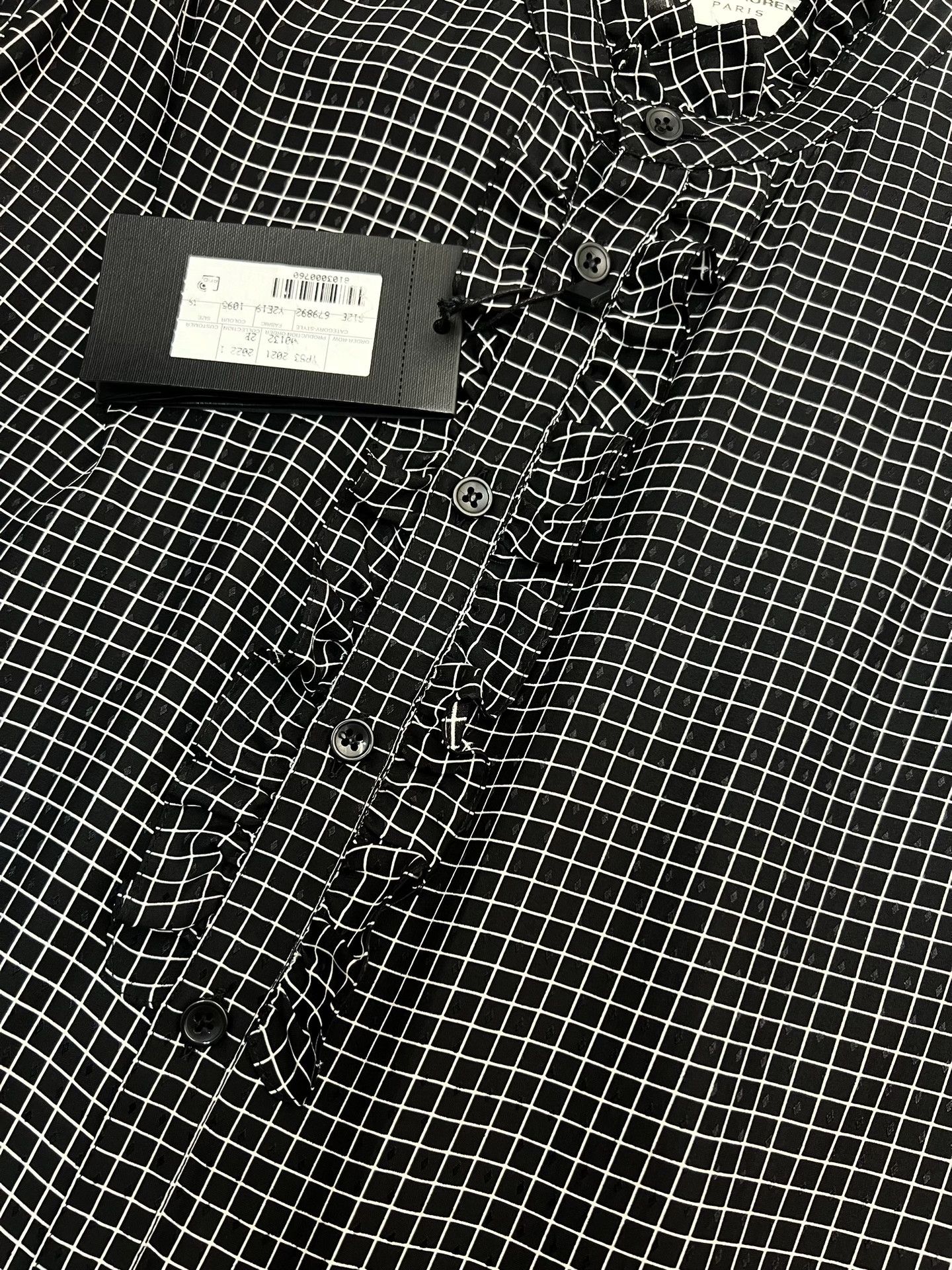 Saint Laurent Paris Saint Laurent SLP 2022 Runway Ruffled Grid Silk Shirt Size S / US 4 / IT 40 - 4 Thumbnail