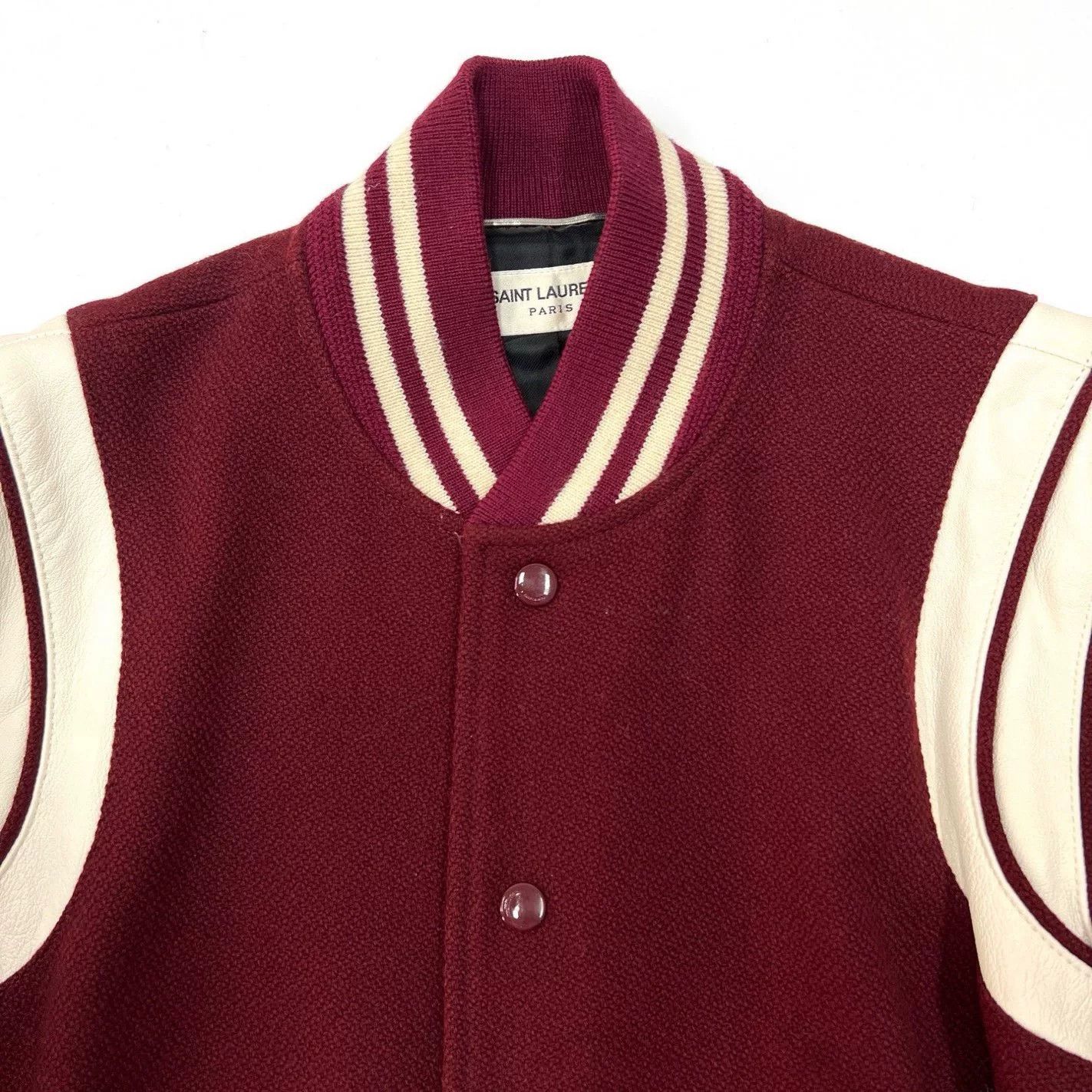Saint Laurent Paris SAINT LAURENT Burgundy Varsity Wool Jacket Size US S / EU 44-46 / 1 - 3 Thumbnail