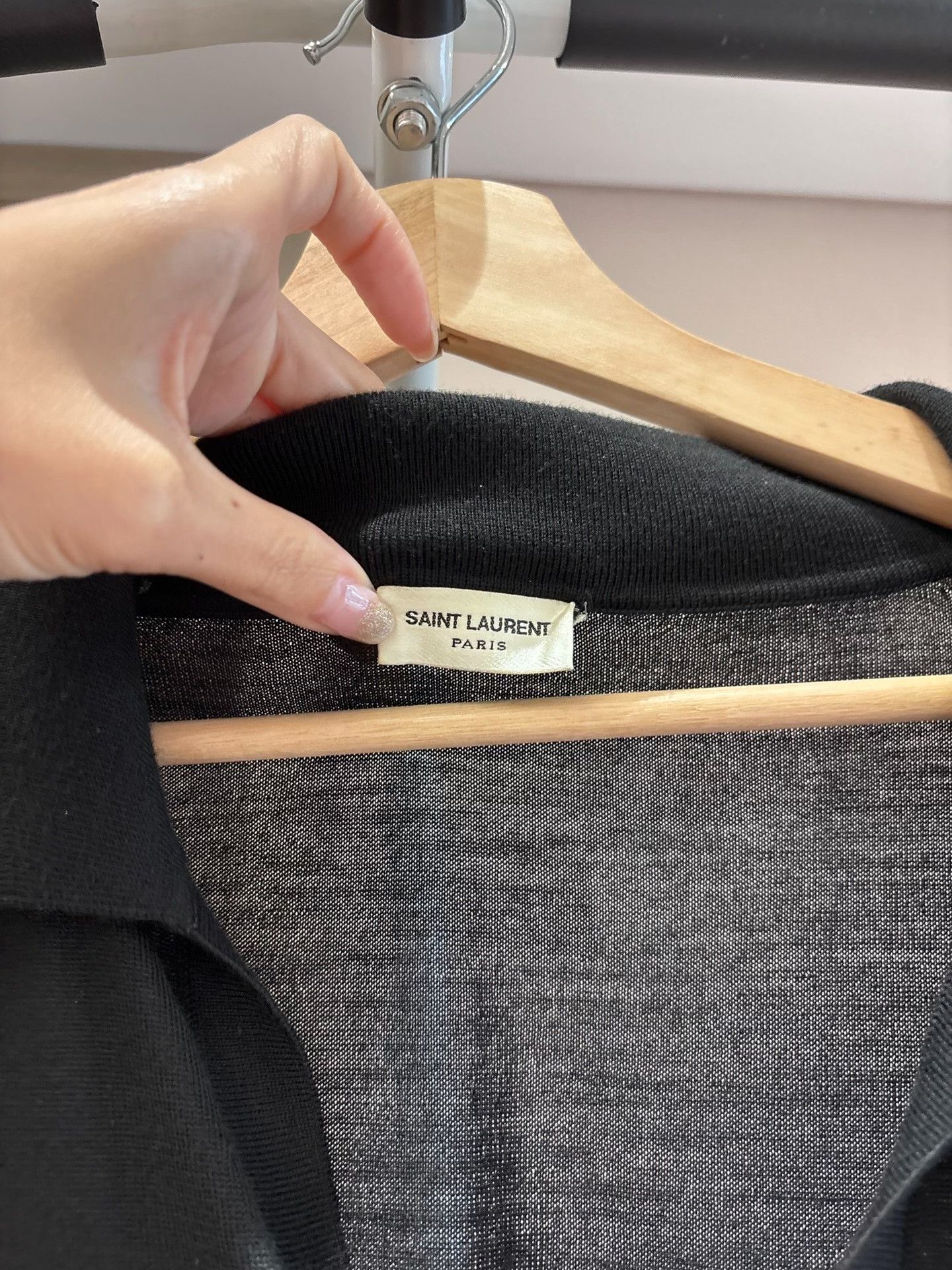 Saint Laurent Paris Saint Laurent Black Wool Short-Sleeve Polo Size US M / EU 48-50 / 2 - 2 Thumbnail
