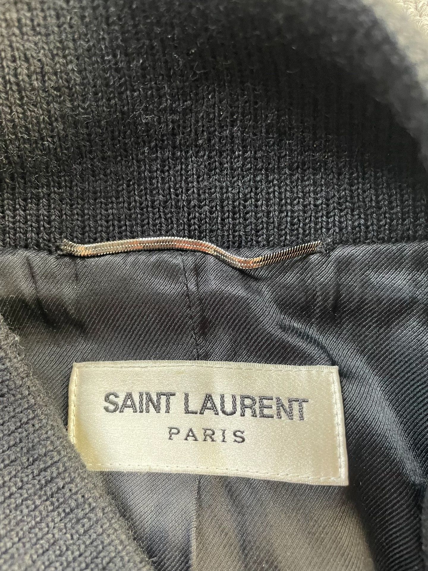 Saint Laurent Paris Saint Laurent Navy Wool Leather Sleeve Jacket Size US M / EU 48-50 / 2 - 6 Thumbnail