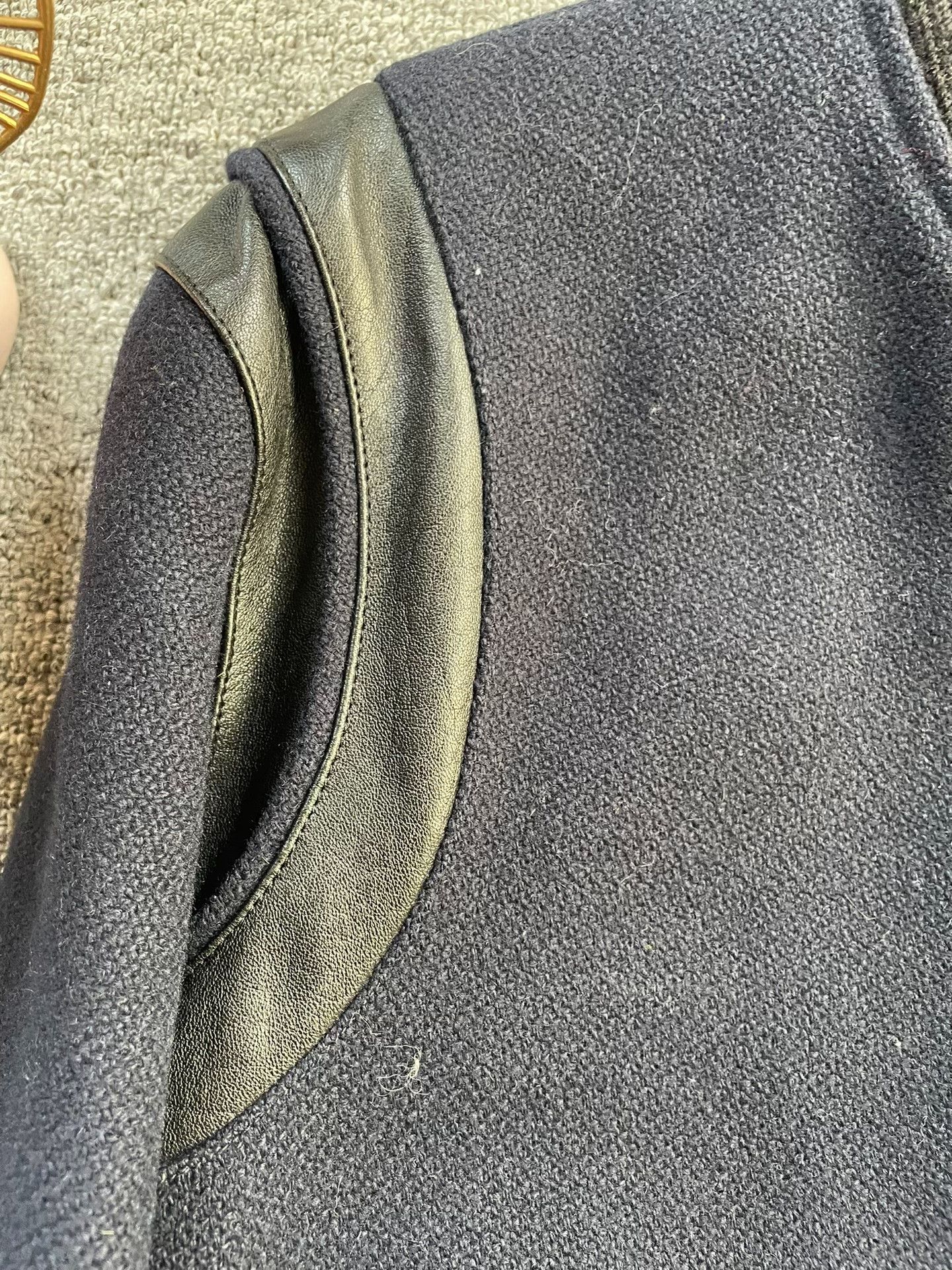 Saint Laurent Paris Saint Laurent Navy Wool Leather Sleeve Jacket Size US M / EU 48-50 / 2 - 5 Thumbnail