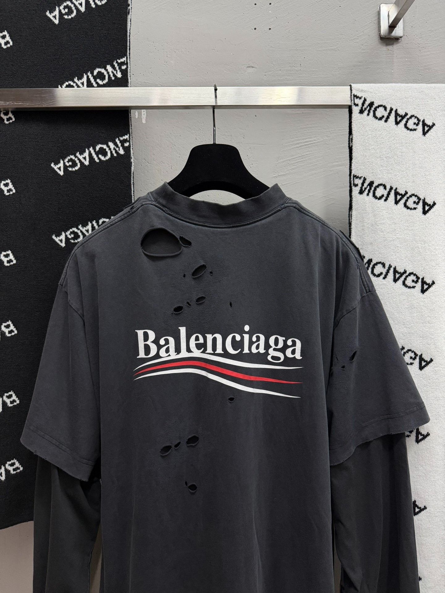 Saint Laurent Paris Balenciaga Distressed Logo Long-Sleeve T-Shirt Size US M / EU 48-50 / 2 - 4 Thumbnail