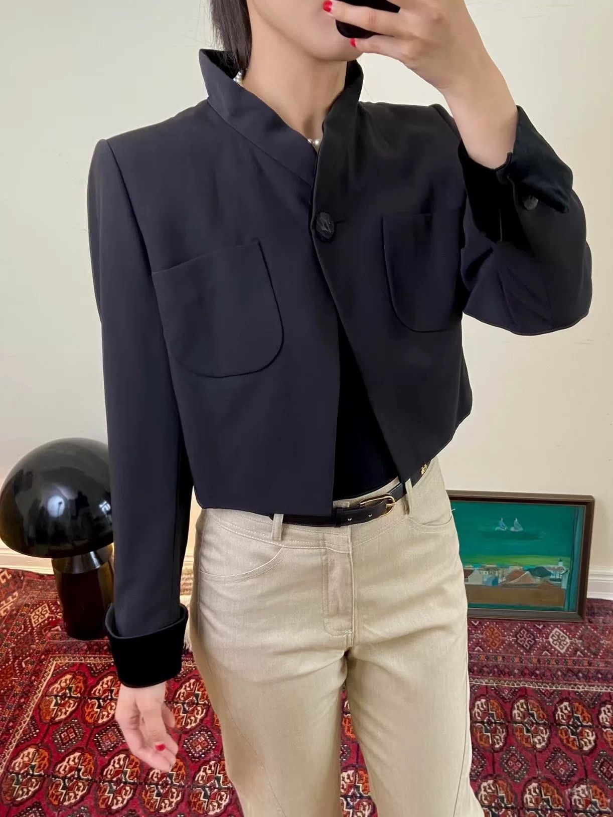 Saint Laurent Paris Yves Saint Laurent Cropped Velvet Trim Jacket Size S / US 4 / IT 40 - 3 Thumbnail