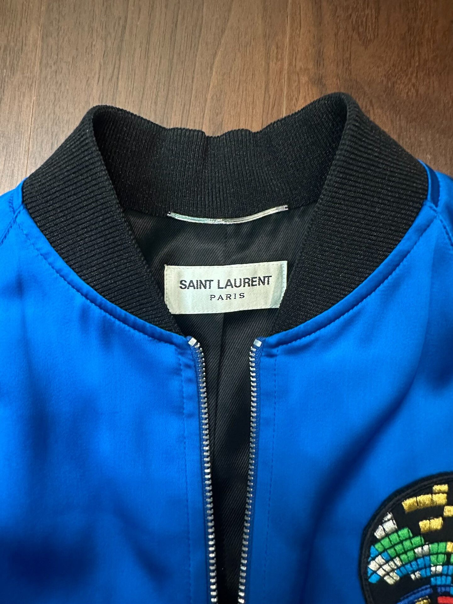Saint Laurent Paris Saint Laurent Blue Satin Shark Bomber Jacket Size US S / EU 44-46 / 1 - 5 Thumbnail