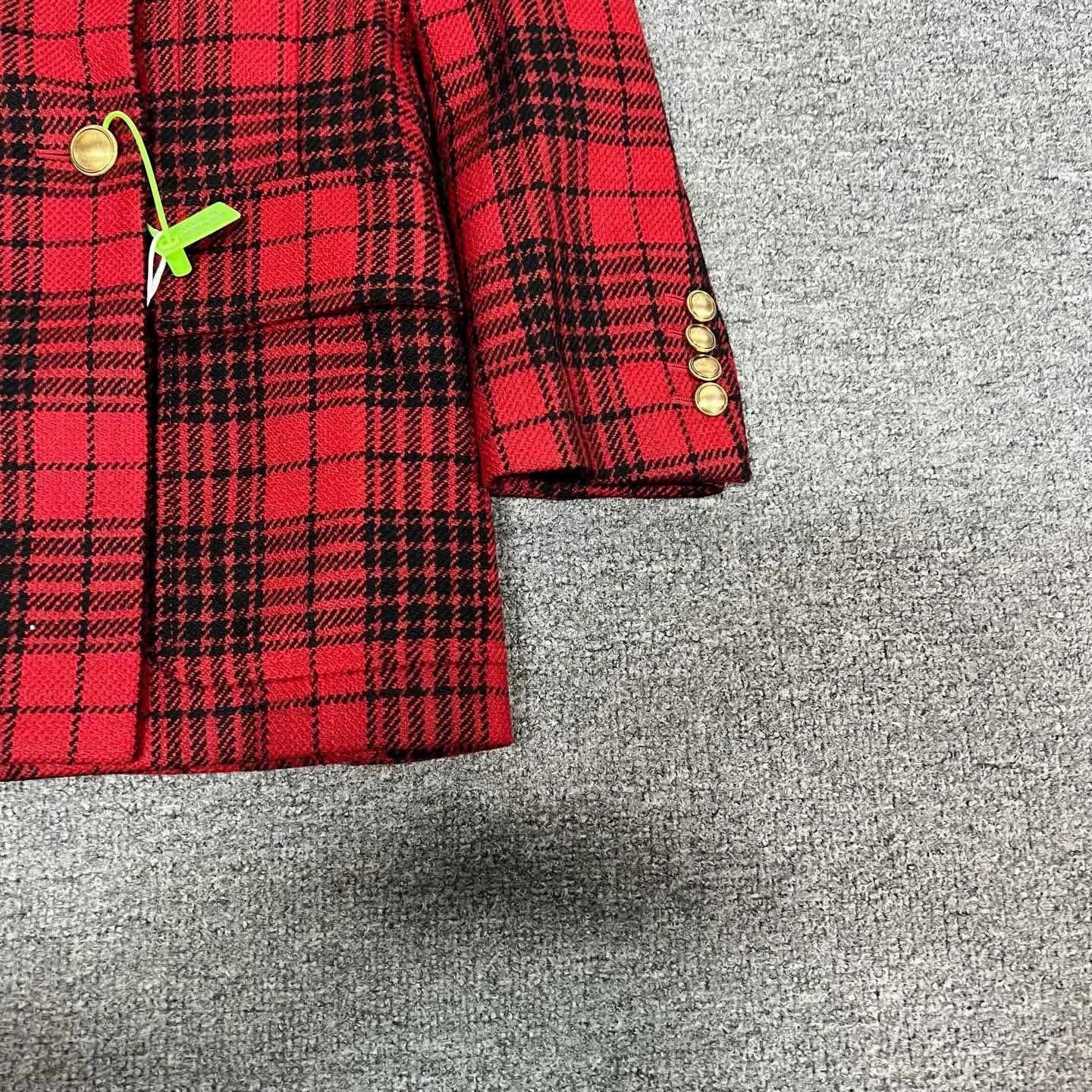 Saint Laurent Paris Saint Laurent Red Plaid Velvet Collar Blazer Size XS / US 0-2 / IT 36-38 - 2 Thumbnail
