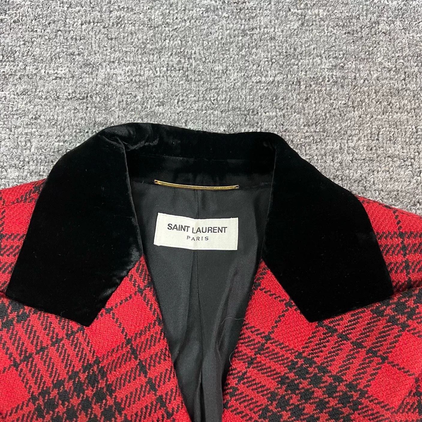 Saint Laurent Paris Saint Laurent Red Plaid Velvet Collar Blazer Size XS / US 0-2 / IT 36-38 - 5 Thumbnail