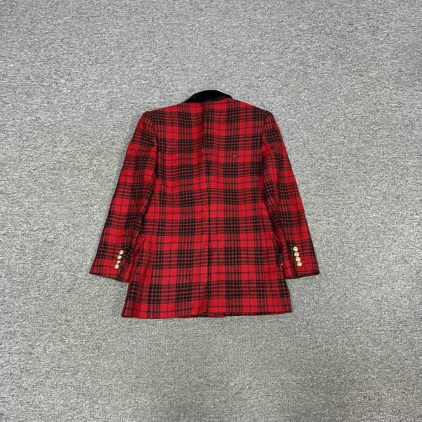Saint Laurent Paris Saint Laurent Red Plaid Velvet Collar Blazer Size XS / US 0-2 / IT 36-38 - 4 Thumbnail