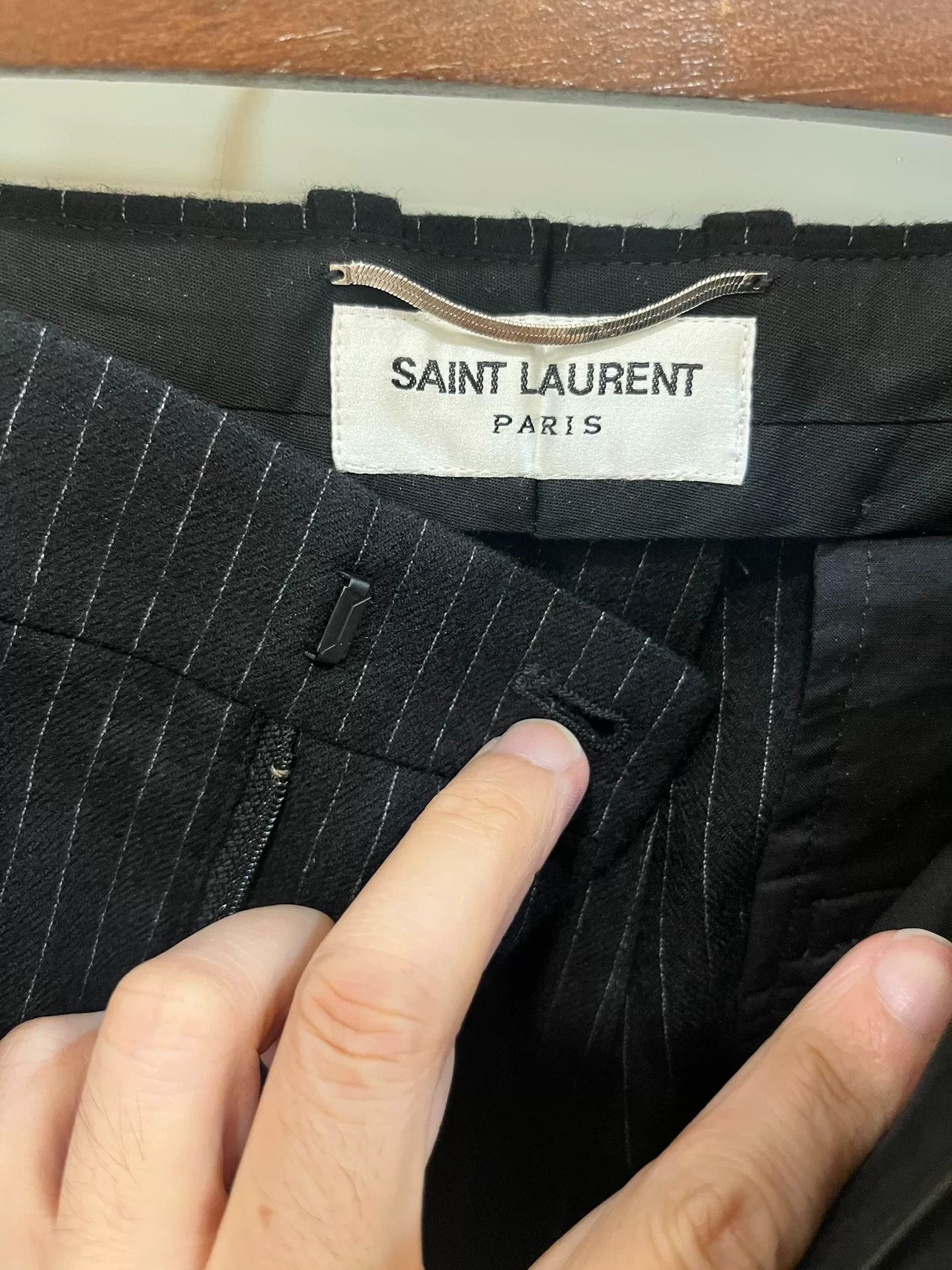 Saint Laurent Paris Saint Laurent Black Pinstripe Wool Trousers Size 42" / US 20 - 3 Thumbnail