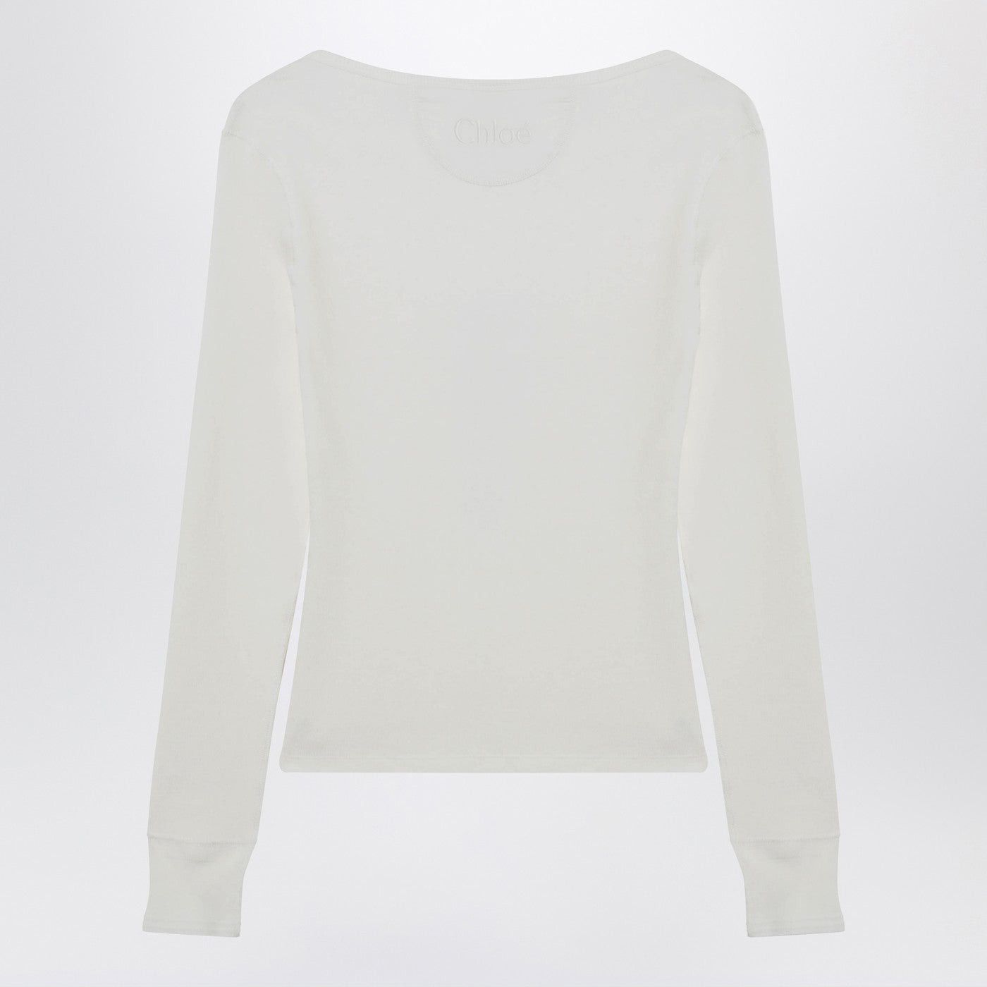 Chloe Chloe White Henley Cotton Jersey Top Size L / US 10 / IT 46 - 2 Thumbnail