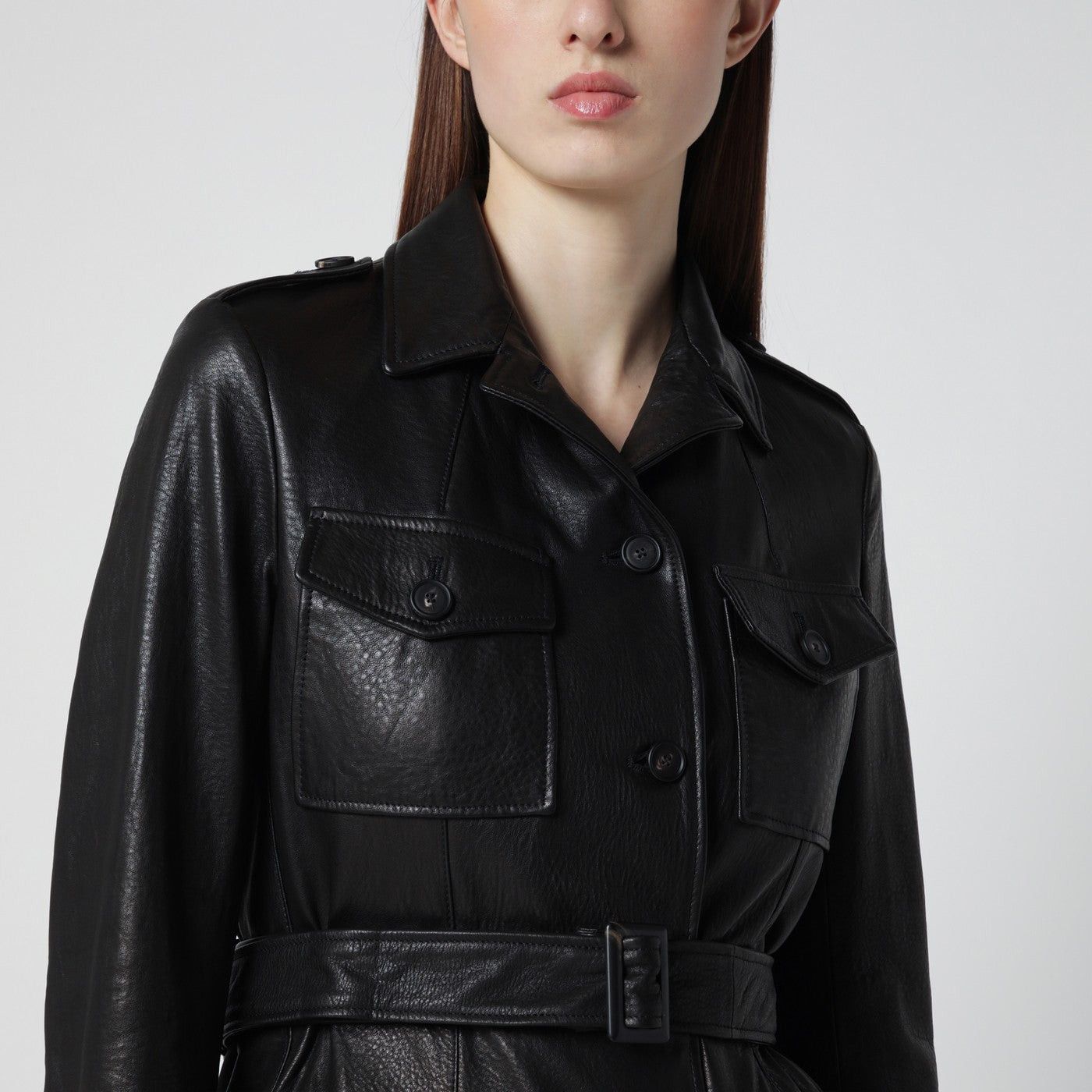 Tagliatore Tagliatore Black Leather Belted Jacket Size S / US 4 / IT 40 - 2 Thumbnail