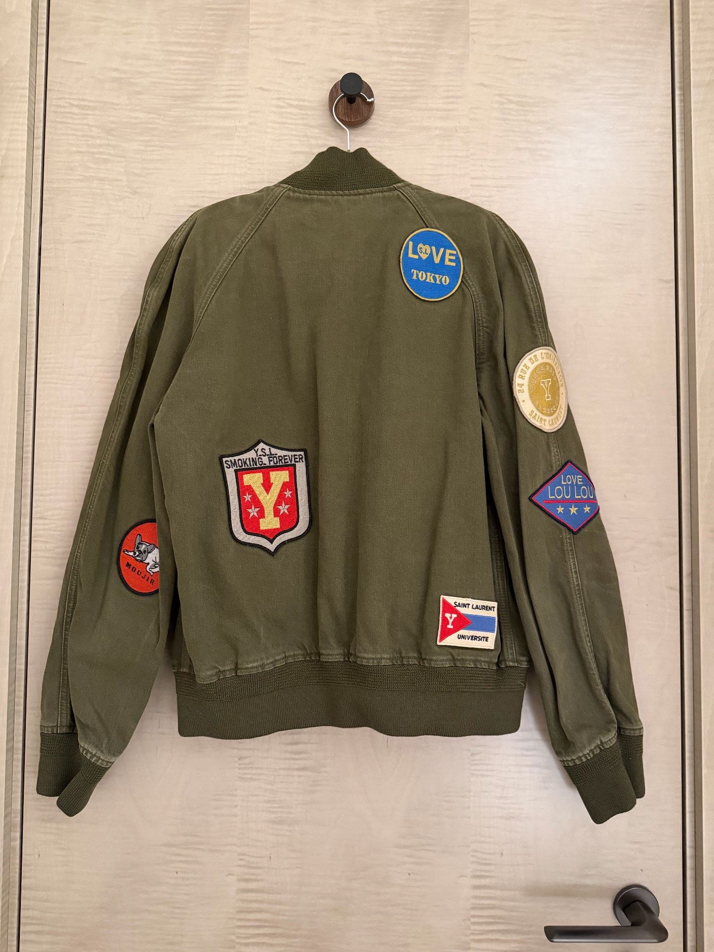 Saint Laurent Paris Saint Laurent Olive Green Patch Bomber Jacket Size US L / EU 52-54 / 3 - 2 Thumbnail