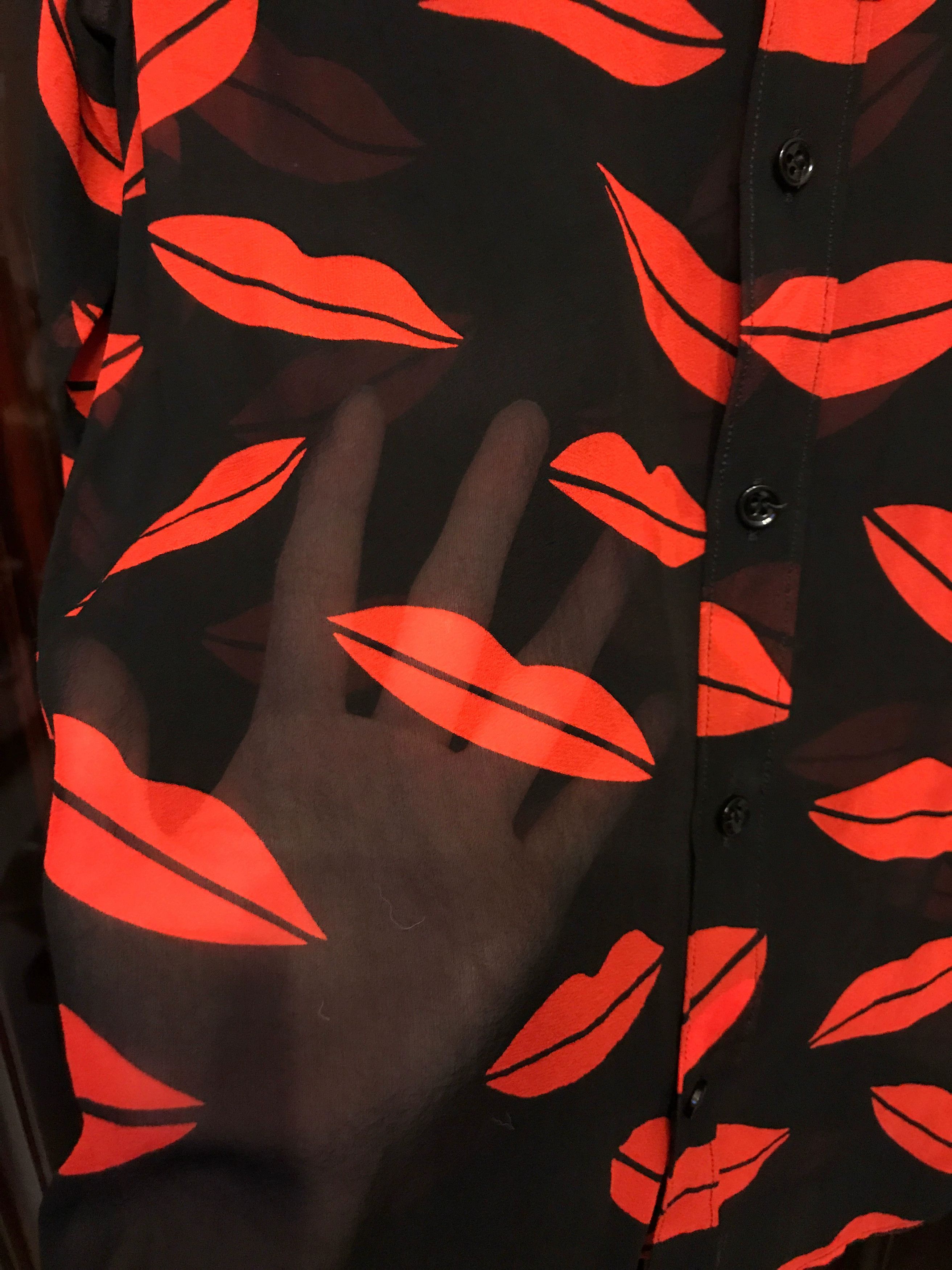 Saint Laurent Paris Saint Laurent Silk Red Lips Shirt Size S / US 4 / IT 40 - 5 Thumbnail