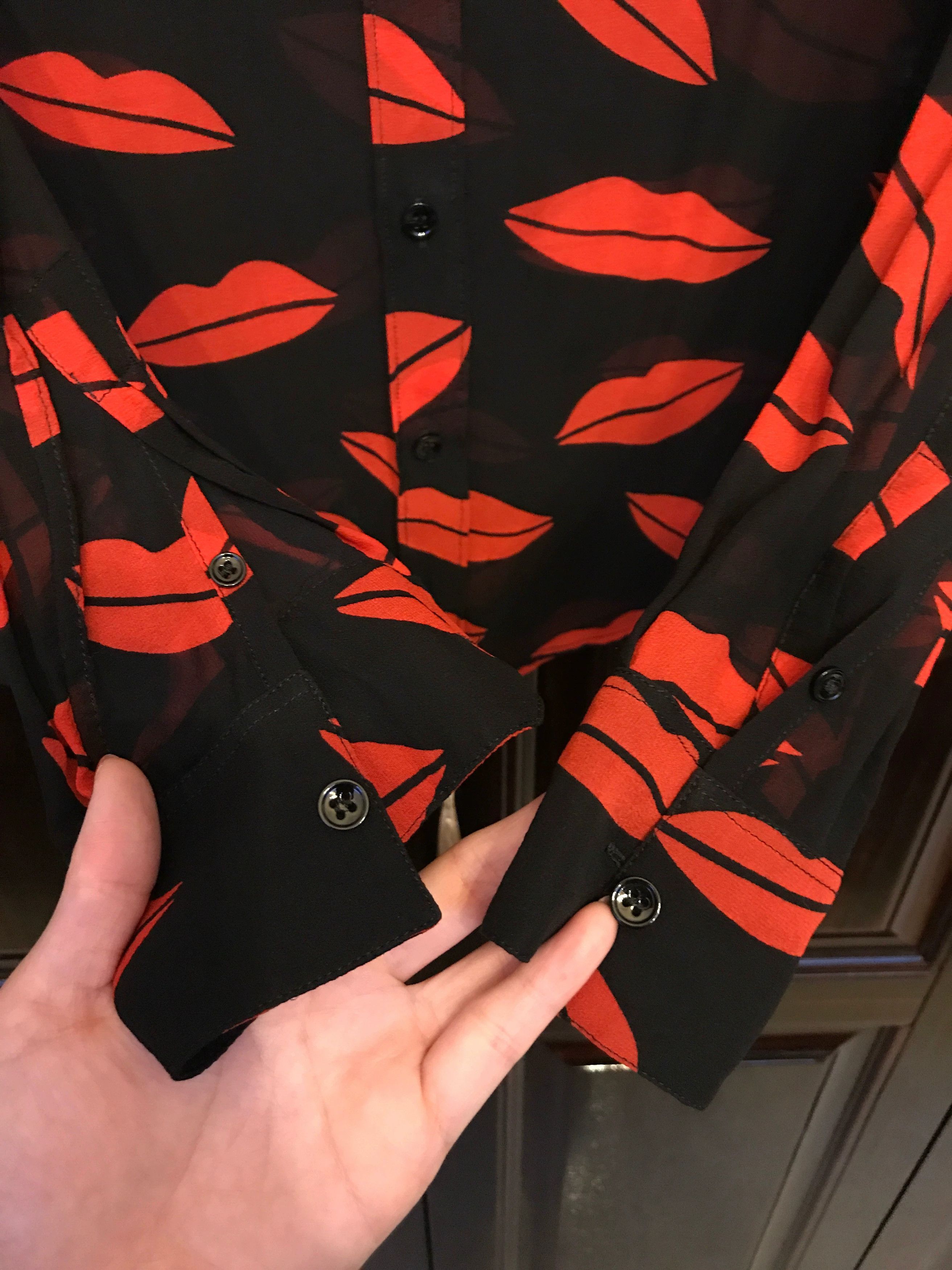 Saint Laurent Paris Saint Laurent Silk Red Lips Shirt Size S / US 4 / IT 40 - 6 Thumbnail