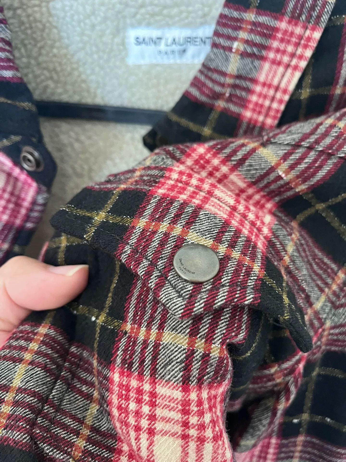 Saint Laurent Paris Saint Laurent Red/Black Plaid Shearling Shirt Jacket Size US S / EU 44-46 / 1 - 7 Thumbnail
