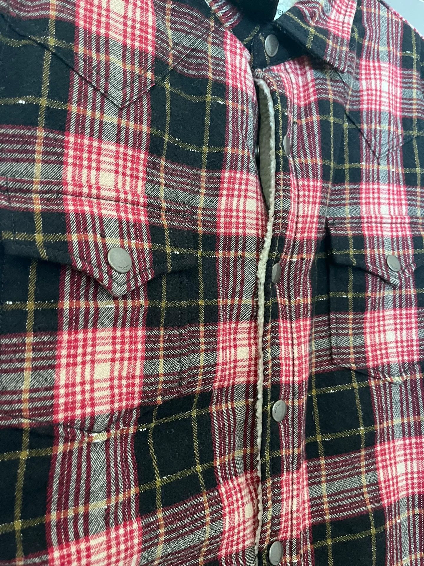 Saint Laurent Paris Saint Laurent Red/Black Plaid Shearling Shirt Jacket Size US S / EU 44-46 / 1 - 3 Thumbnail