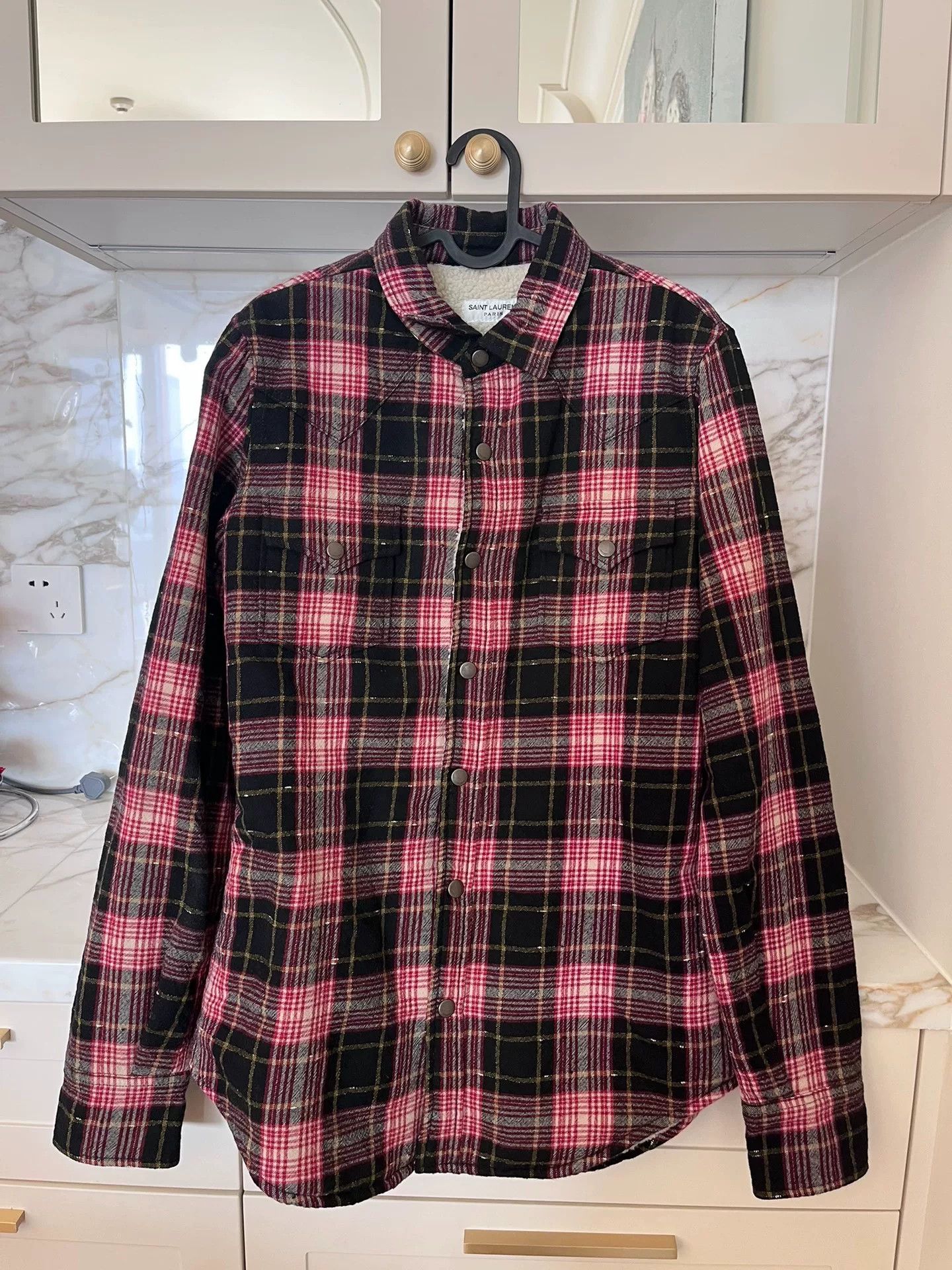 Saint Laurent Paris Saint Laurent Red/Black Plaid Shearling Shirt Jacket Size US S / EU 44-46 / 1 - 2 Thumbnail