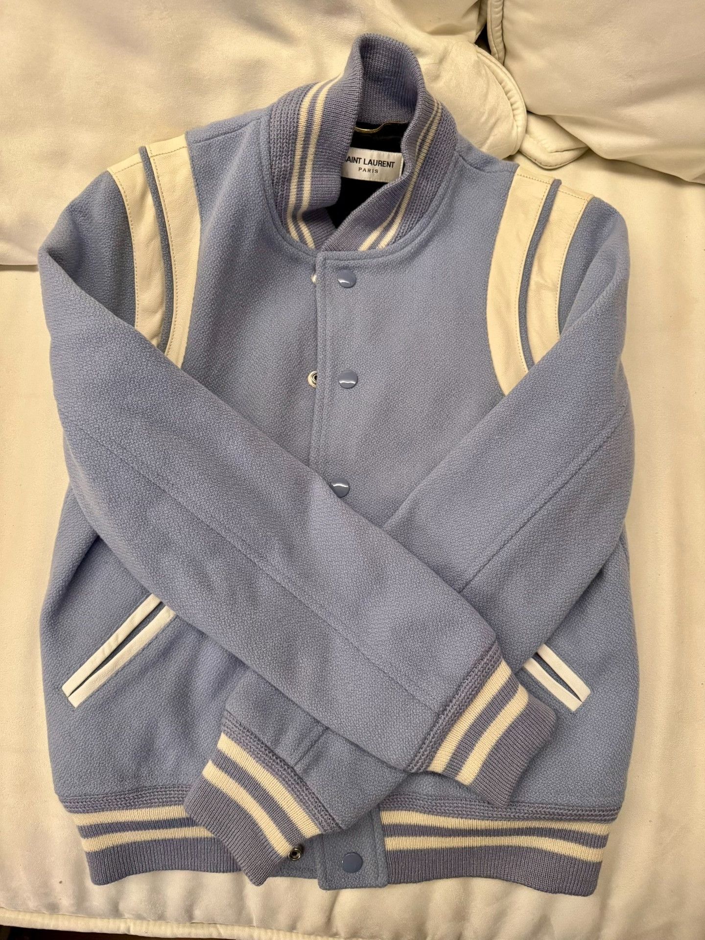 Saint Laurent Paris Saint Laurent Light Blue Baseball Jacket Size XS / US 0-2 / IT 36-38 - 2 Thumbnail
