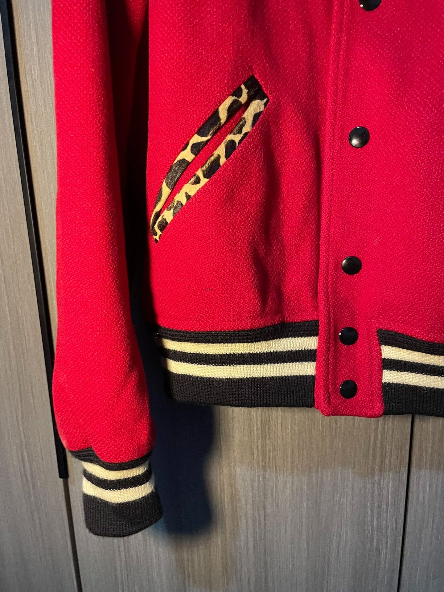 Saint Laurent Paris Saint Laurent Red Leopard Print Baseball Jacket Size US S / EU 44-46 / 1 - 4 Thumbnail
