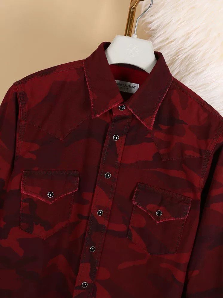 Saint Laurent Paris Saint Laurent Men's Red Camo Cotton Shirt Size US M / EU 48-50 / 2 - 2 Thumbnail