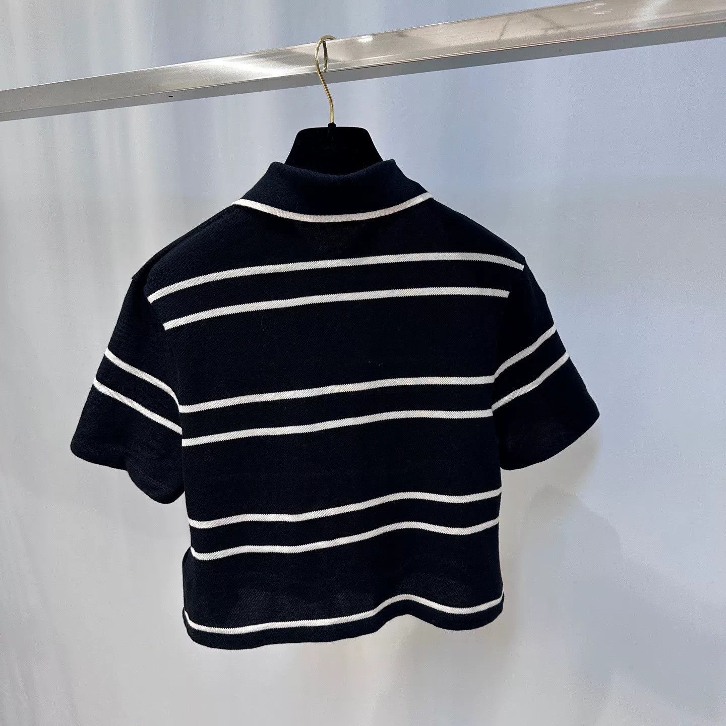 Saint Laurent Paris Saint Laurent Striped Cropped Polo Shirt Size M / US 6-8 / IT 42-44 - 2 Thumbnail