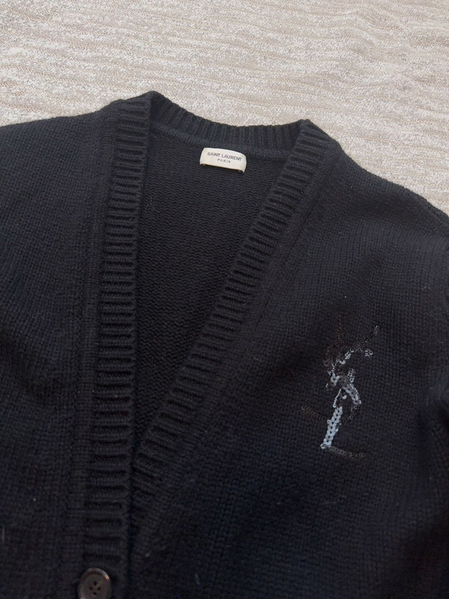 Saint Laurent Paris Saint Laurent Black Sequined Logo Cardigan Size S / US 4 / IT 40 - 2 Thumbnail