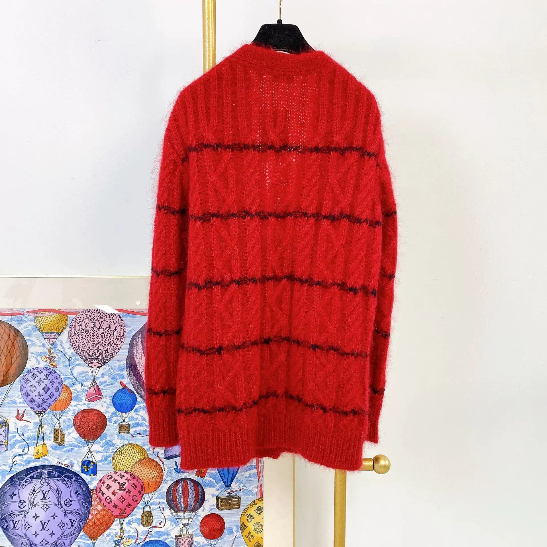 Saint Laurent Paris Saint Laurent Red Cable Knit Cardigan Size XS / US 0-2 / IT 36-38 - 2 Thumbnail