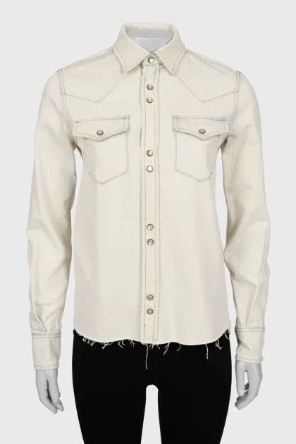 Saint Laurent Paris Saint Laurent White Denim Shirt Size XS / US 0-2 / IT 36-38 - 6 Thumbnail