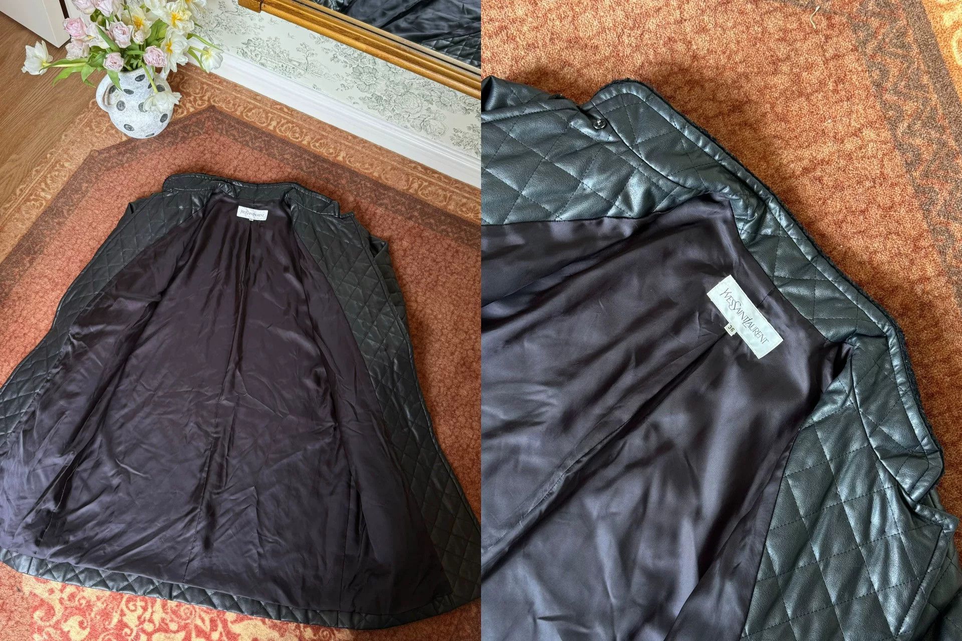 Saint Laurent Paris YSL Vintage Diamond Quilted Coat Size XS / US 0-2 / IT 36-38 - 3 Thumbnail