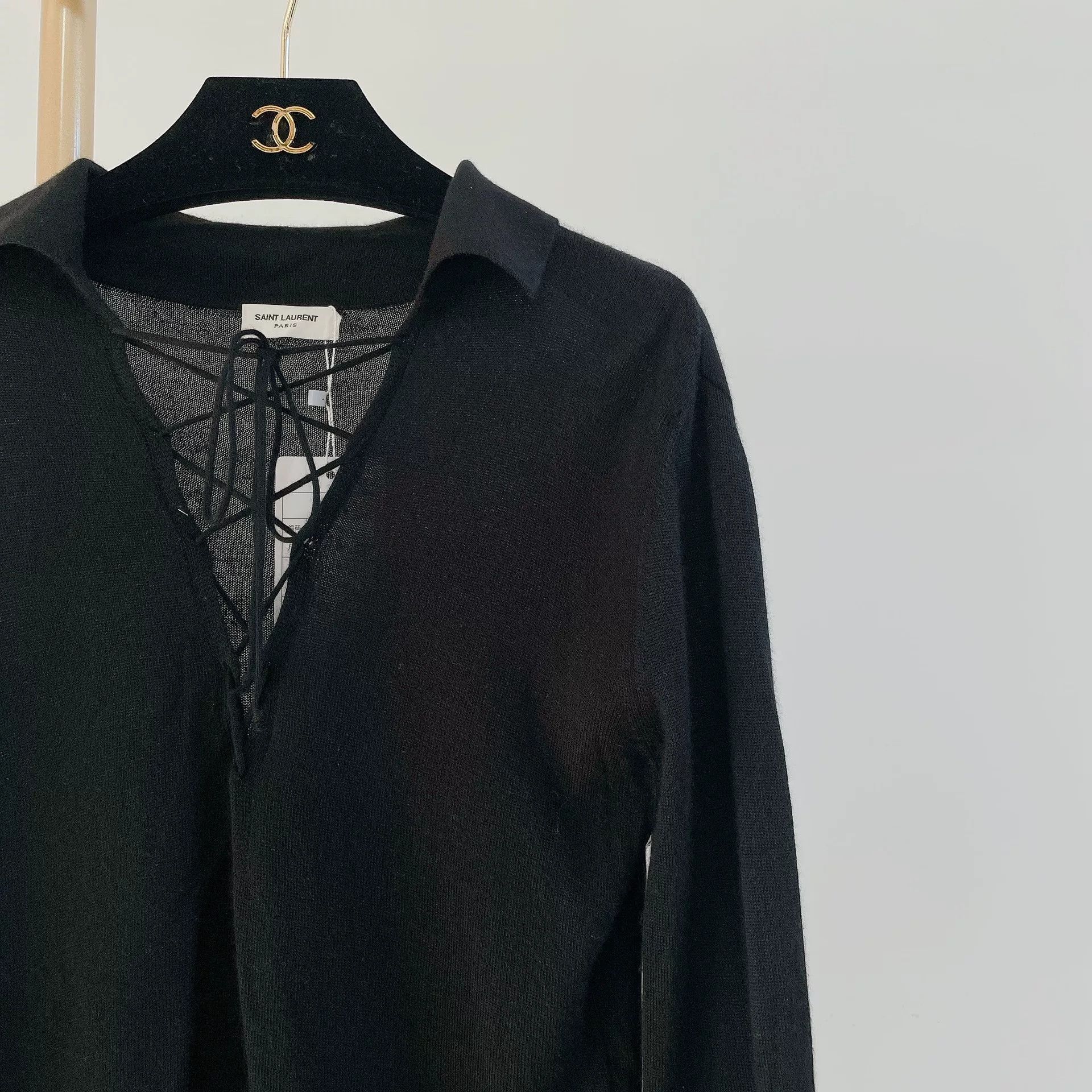 Saint Laurent Paris Saint Laurent Black Cashmere Lace-Up Top Size M / US 6-8 / IT 42-44 - 3 Thumbnail