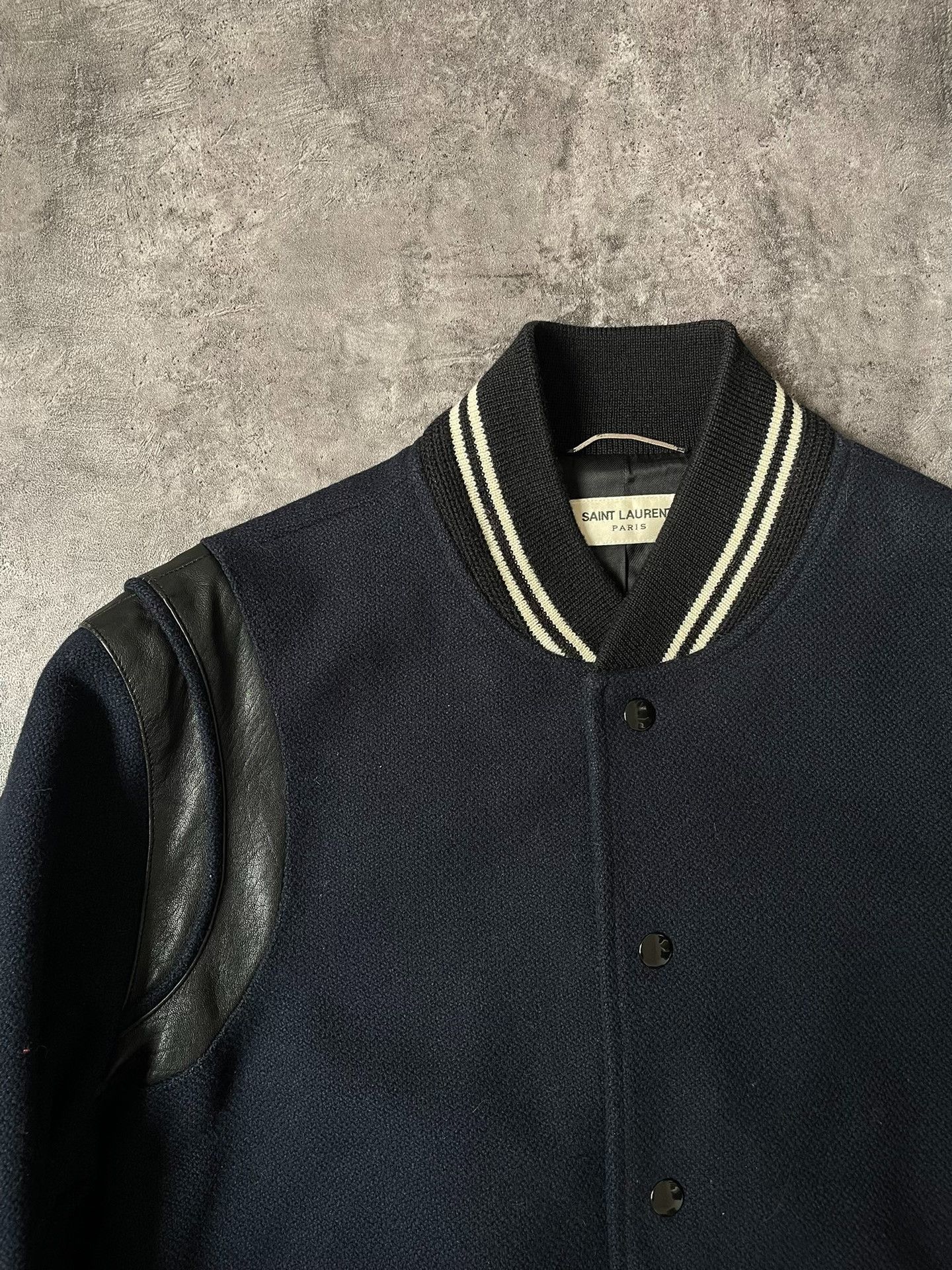 Saint Laurent Paris Saint Laurent Navy Varsity Wool Jacket Size US M / EU 48-50 / 2 - 2 Thumbnail