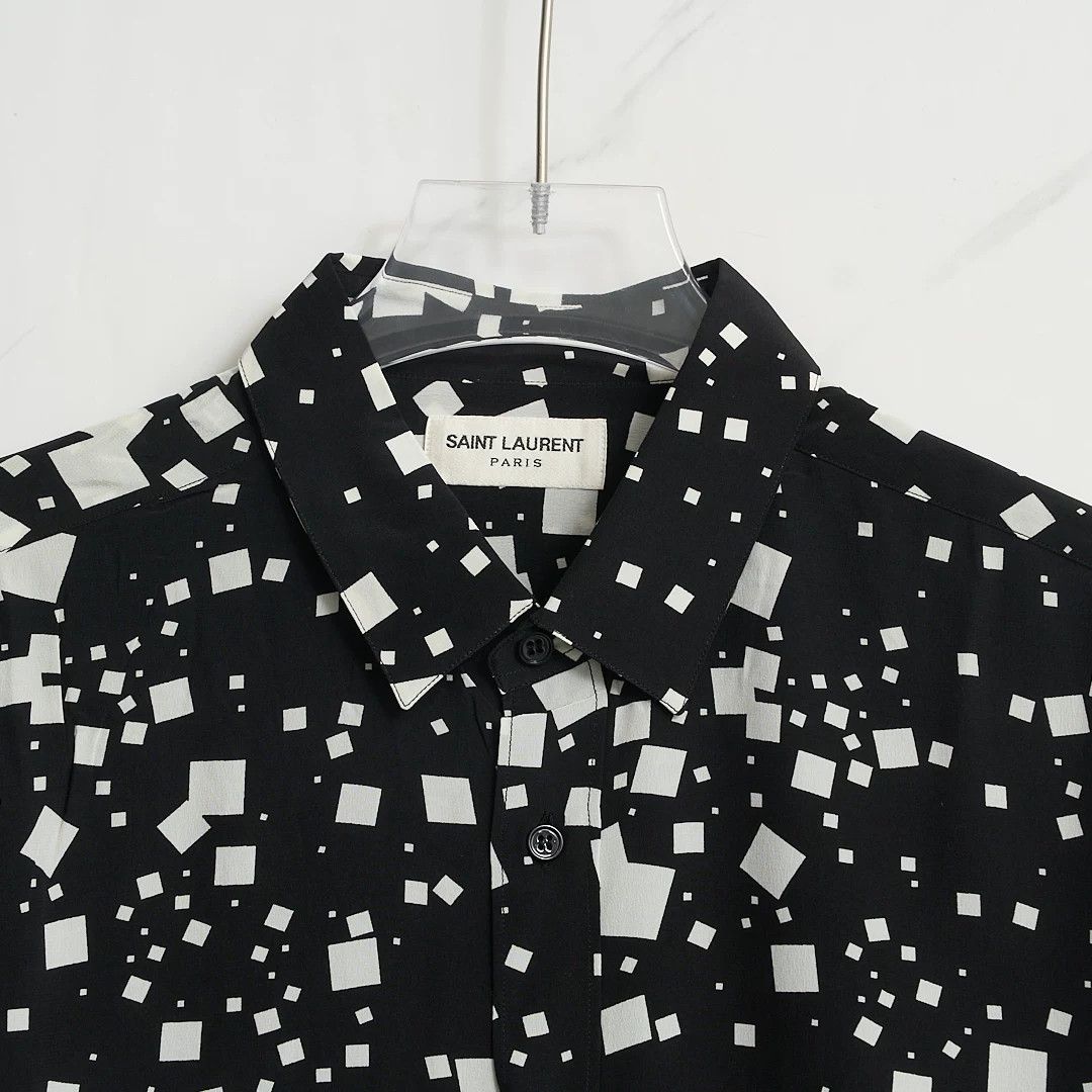 Saint Laurent Paris Saint Laurent Men's Square-Pattern Silk Shirt Size US M / EU 48-50 / 2 - 2 Thumbnail