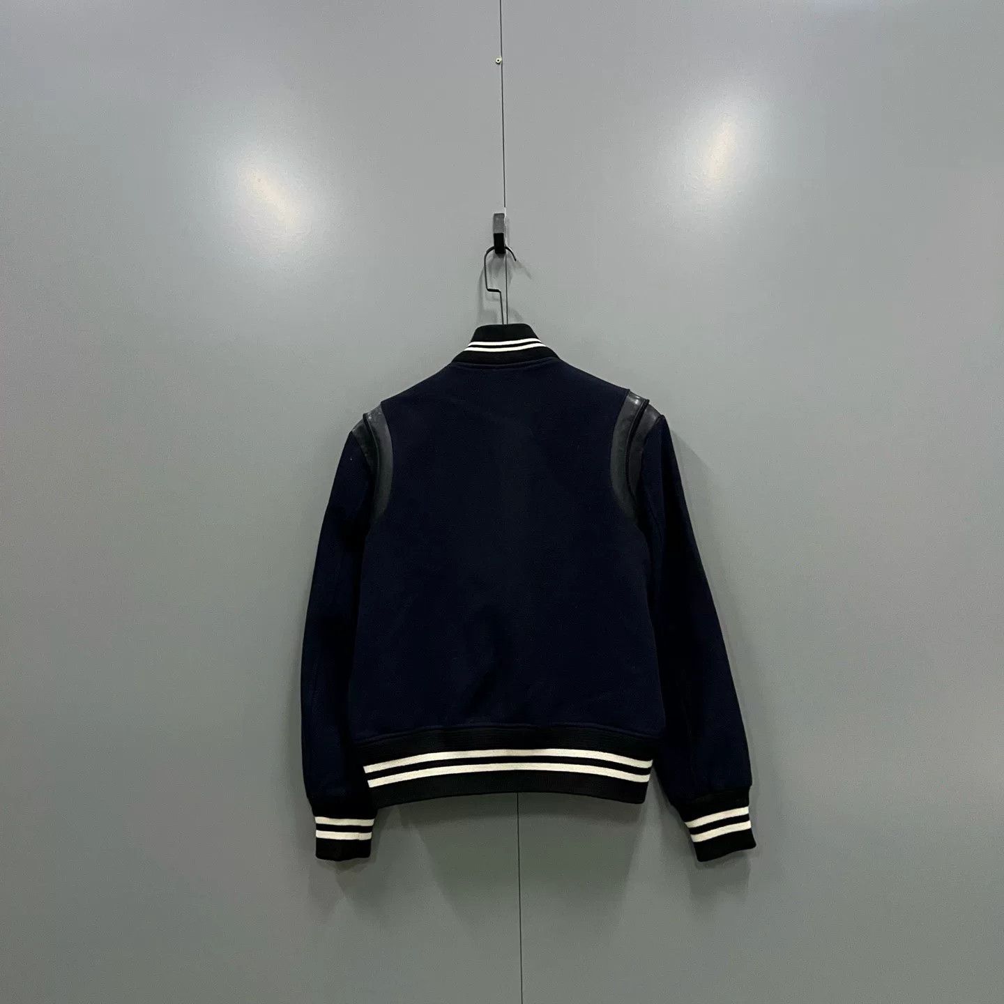 Saint Laurent Paris Saint Laurent Dark Blue Leather Sleeve Baseball Jacket Size US M / EU 48-50 / 2 - 2 Thumbnail